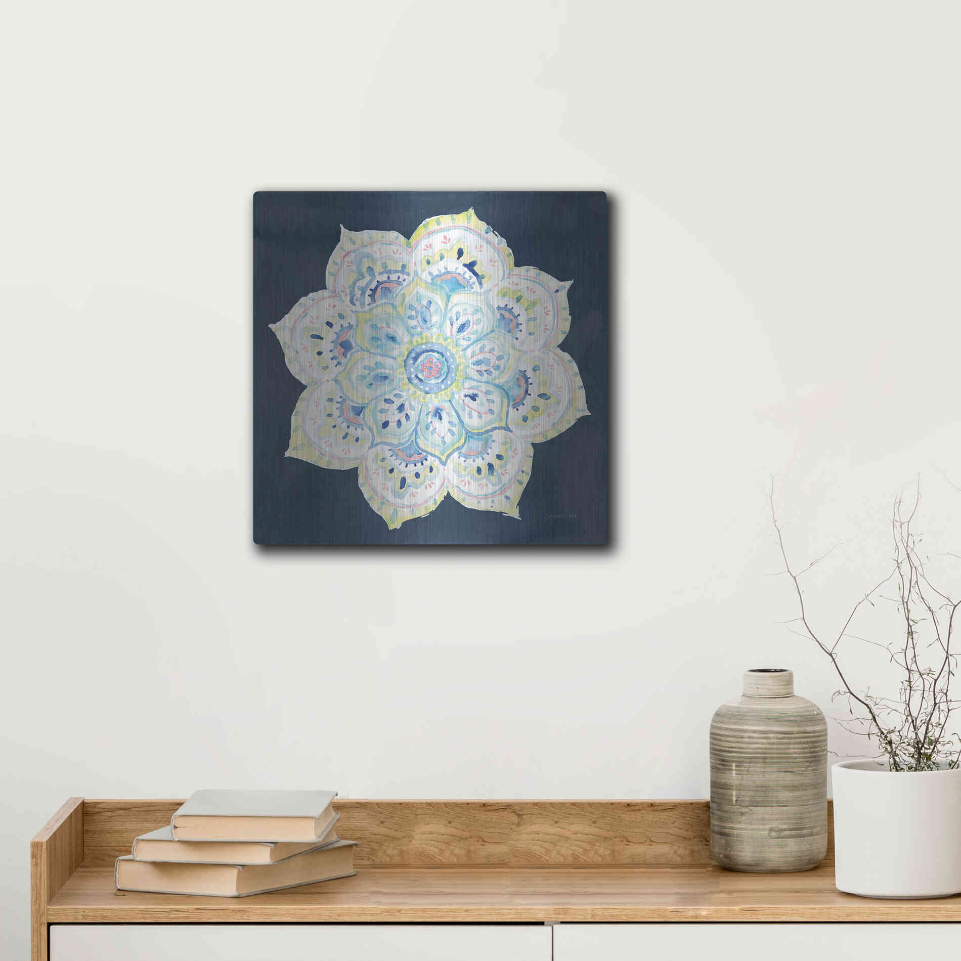 Luxe Metal Art 'Jaipur VI Navy' by Danhui Nai, Metal Wall Art,12x12