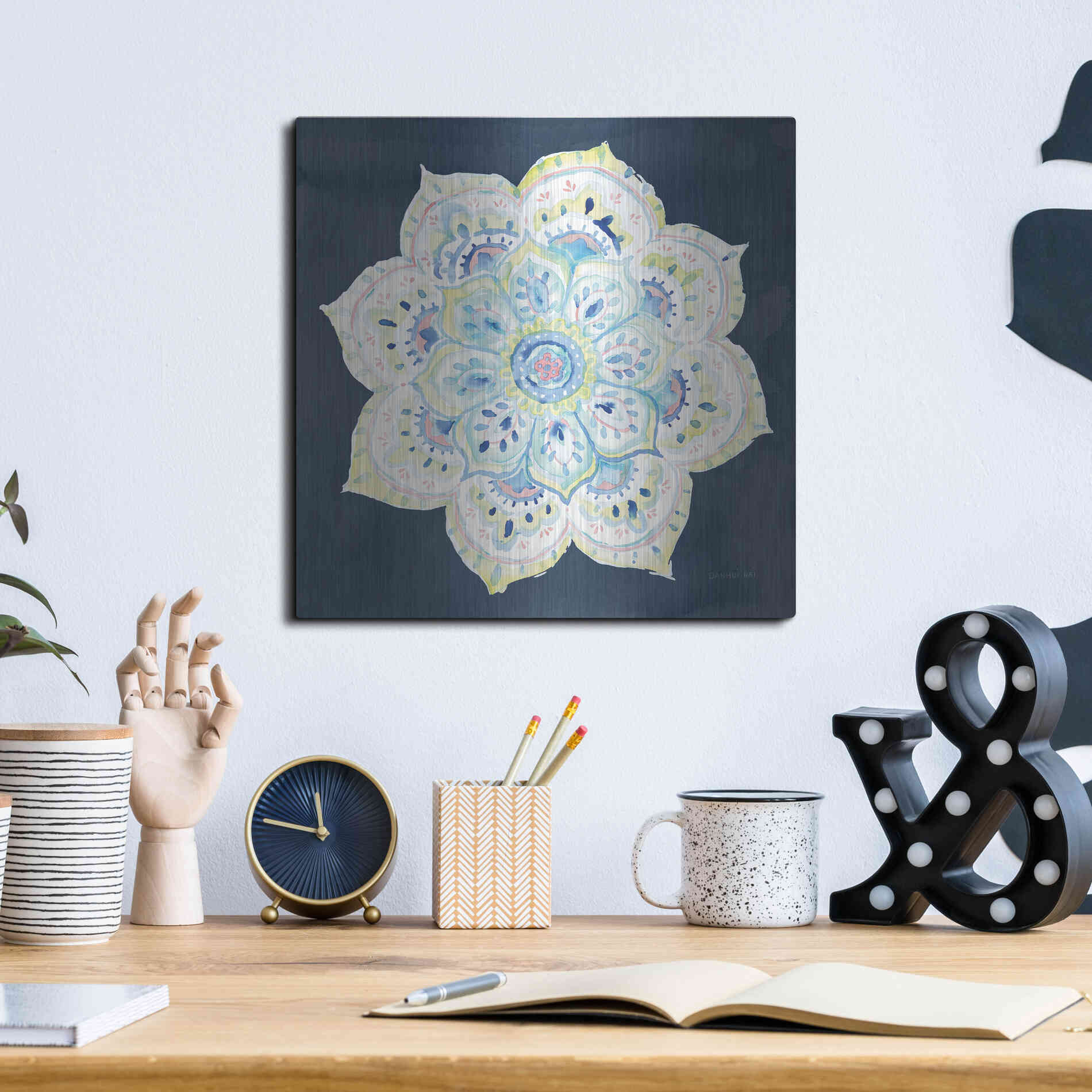 Luxe Metal Art 'Jaipur VI Navy' by Danhui Nai, Metal Wall Art,12x12