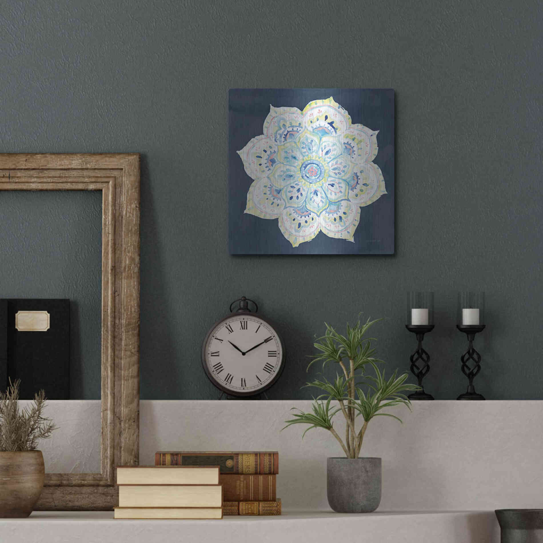 Luxe Metal Art 'Jaipur VI Navy' by Danhui Nai, Metal Wall Art,12x12