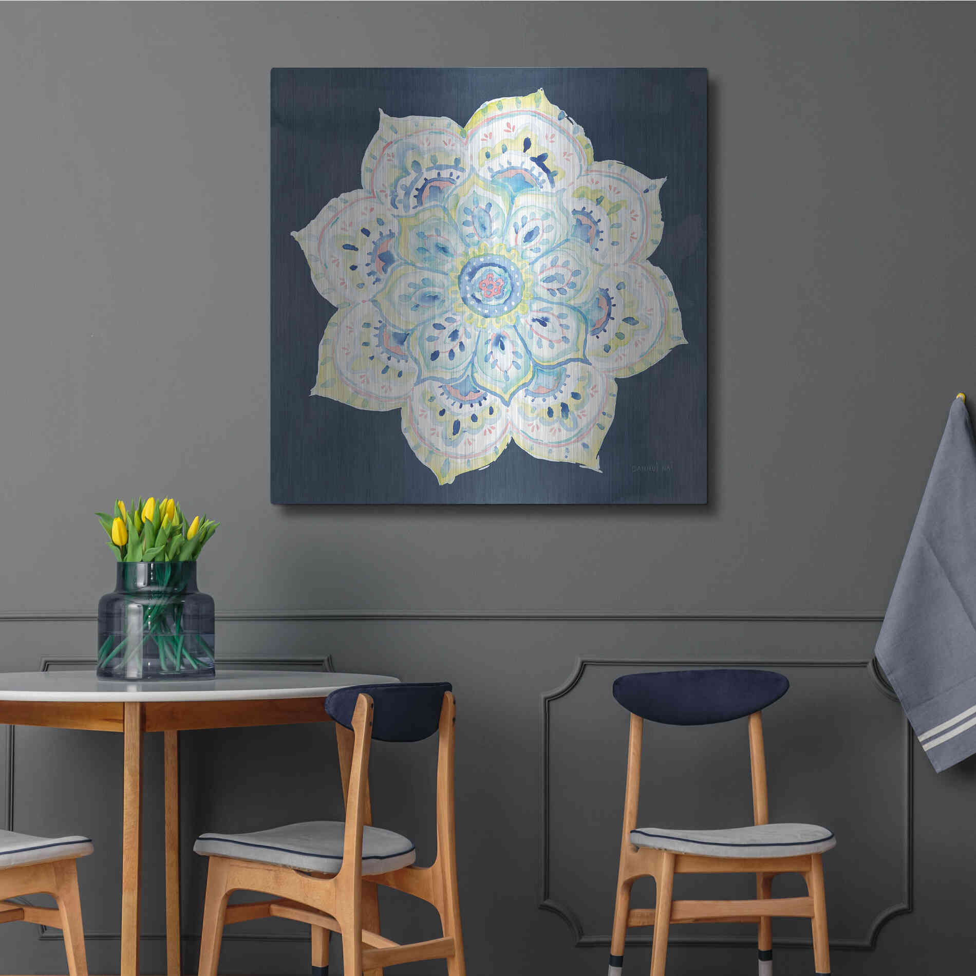 Luxe Metal Art 'Jaipur VI Navy' by Danhui Nai, Metal Wall Art,36x36