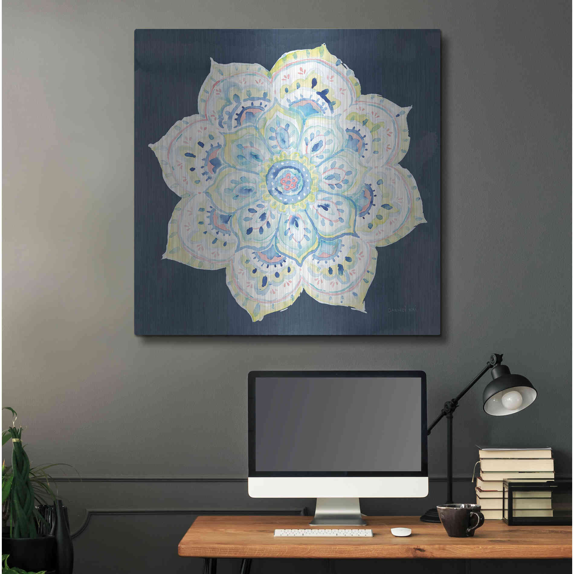 Luxe Metal Art 'Jaipur VI Navy' by Danhui Nai, Metal Wall Art,36x36