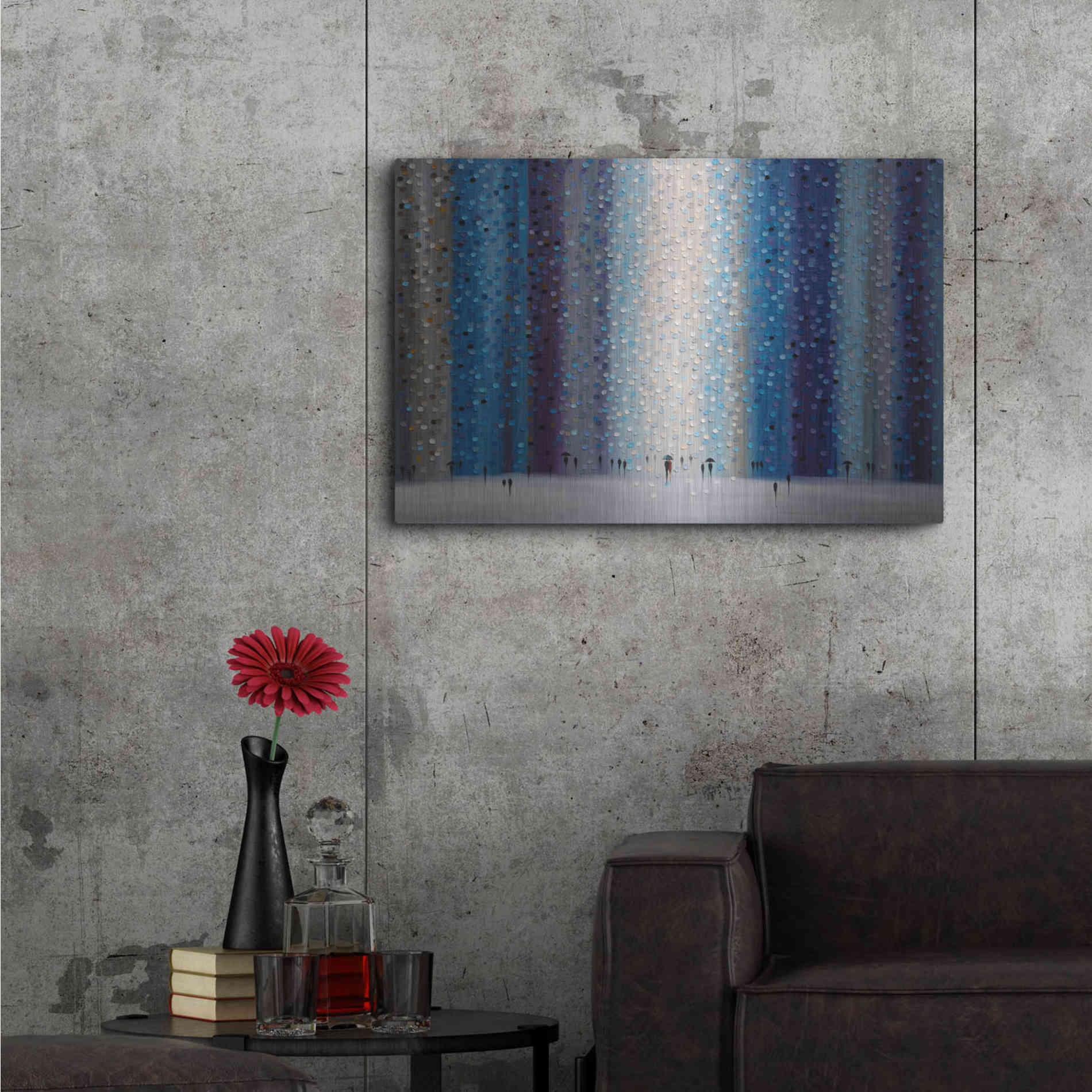 Luxe Metal Art 'Rainy City For' by Ekaterina Ermilkina Metal Wall Art,36x24