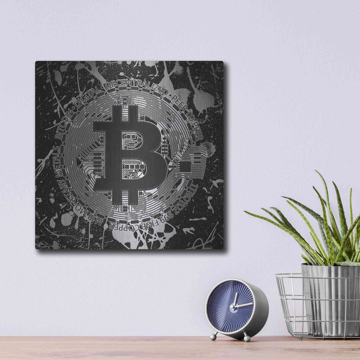 Luxe Metal Art 'Bitcoin Black Ice' by Cameron Gray Metal Wall Art,12x12
