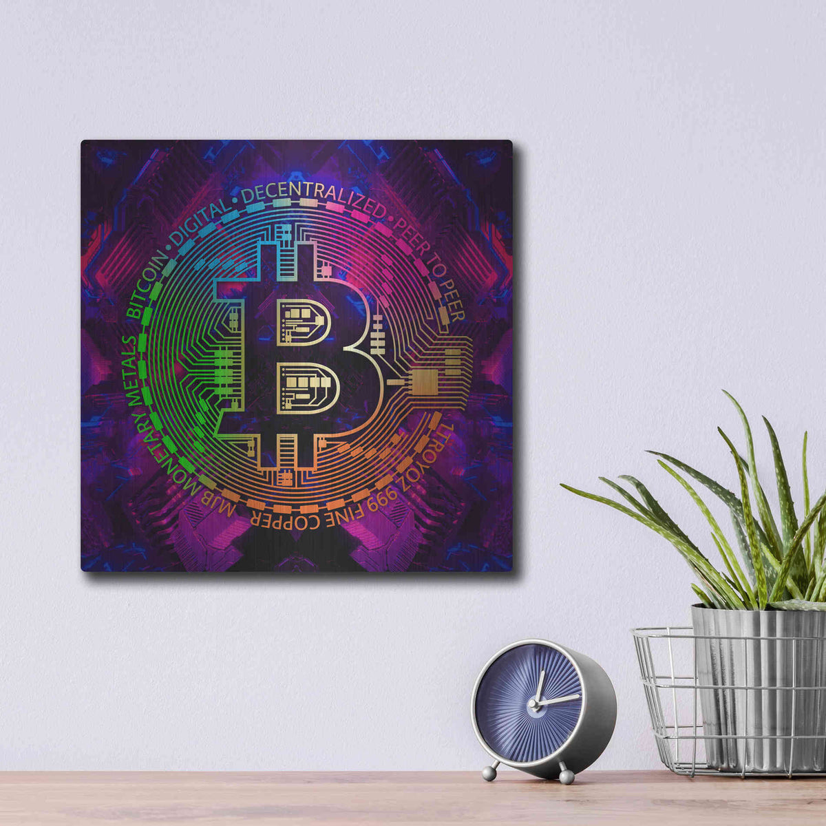 Luxe Metal Art 'Bitcoin Rainbow' by Cameron Gray Metal Wall Art,12x12