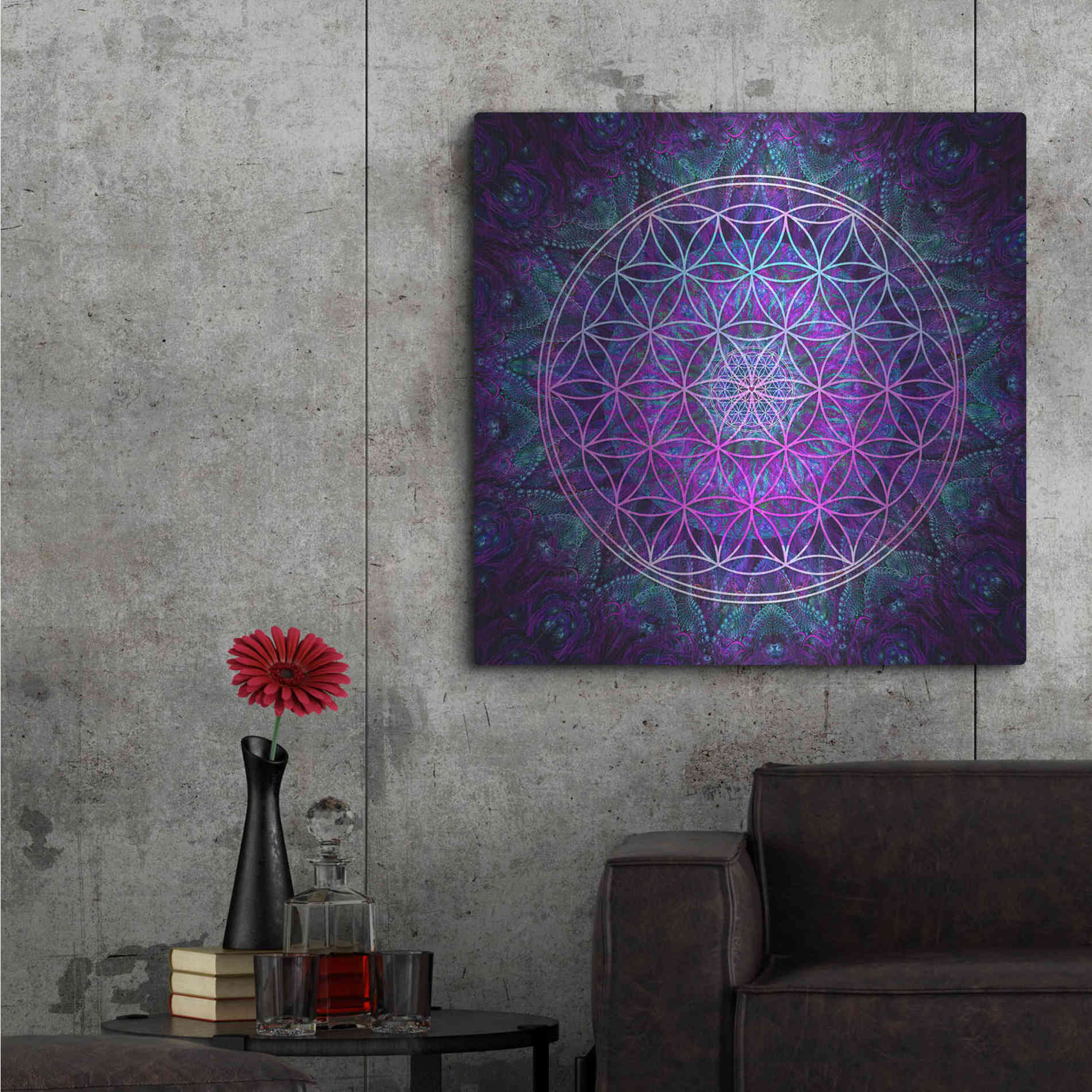 Luxe Metal Art 'Flower Of Life' by Cameron Gray Metal Wall Art,36x36