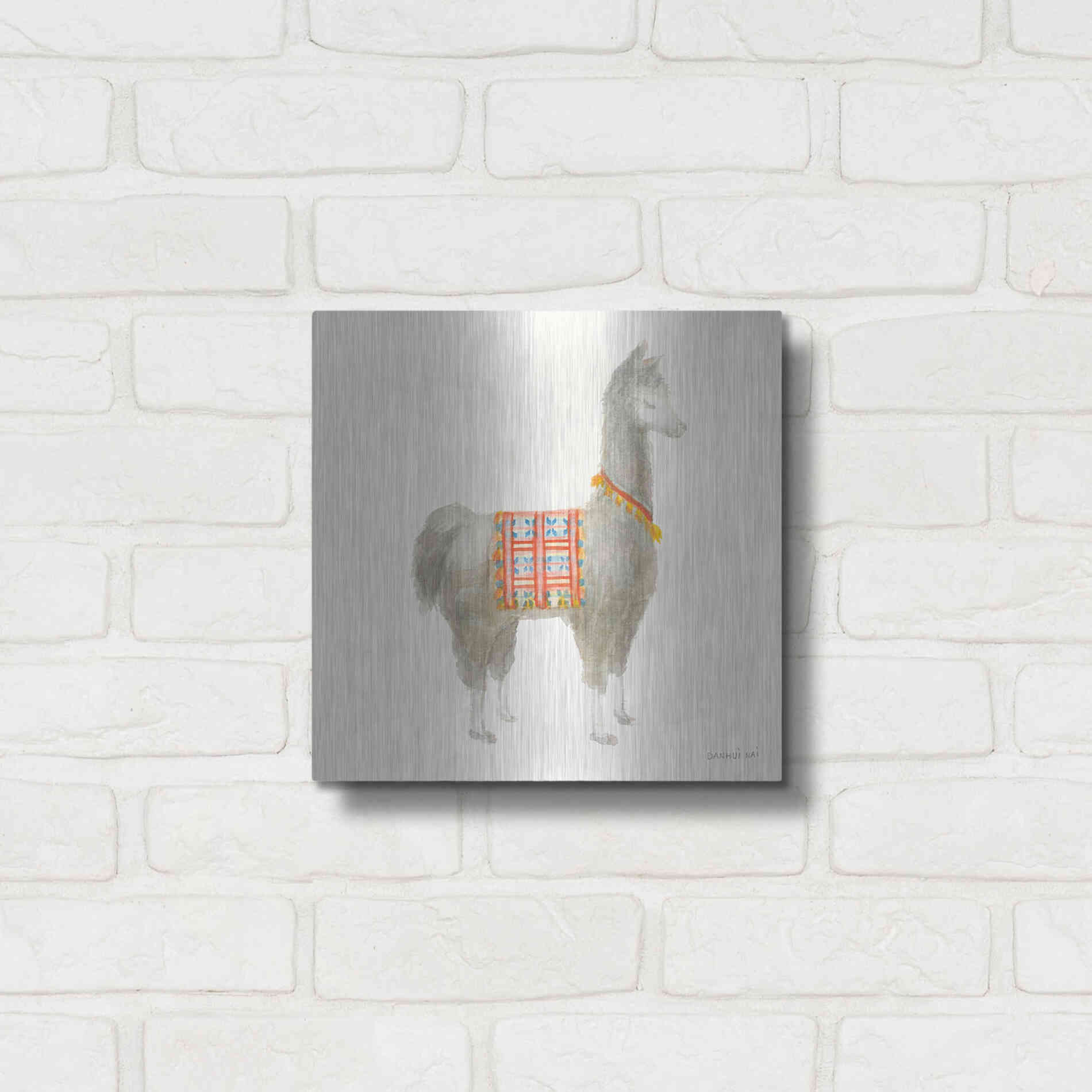 Luxe Metal Art 'Festive Llama I' by Danhui Nai, Metal Wall Art,12x12