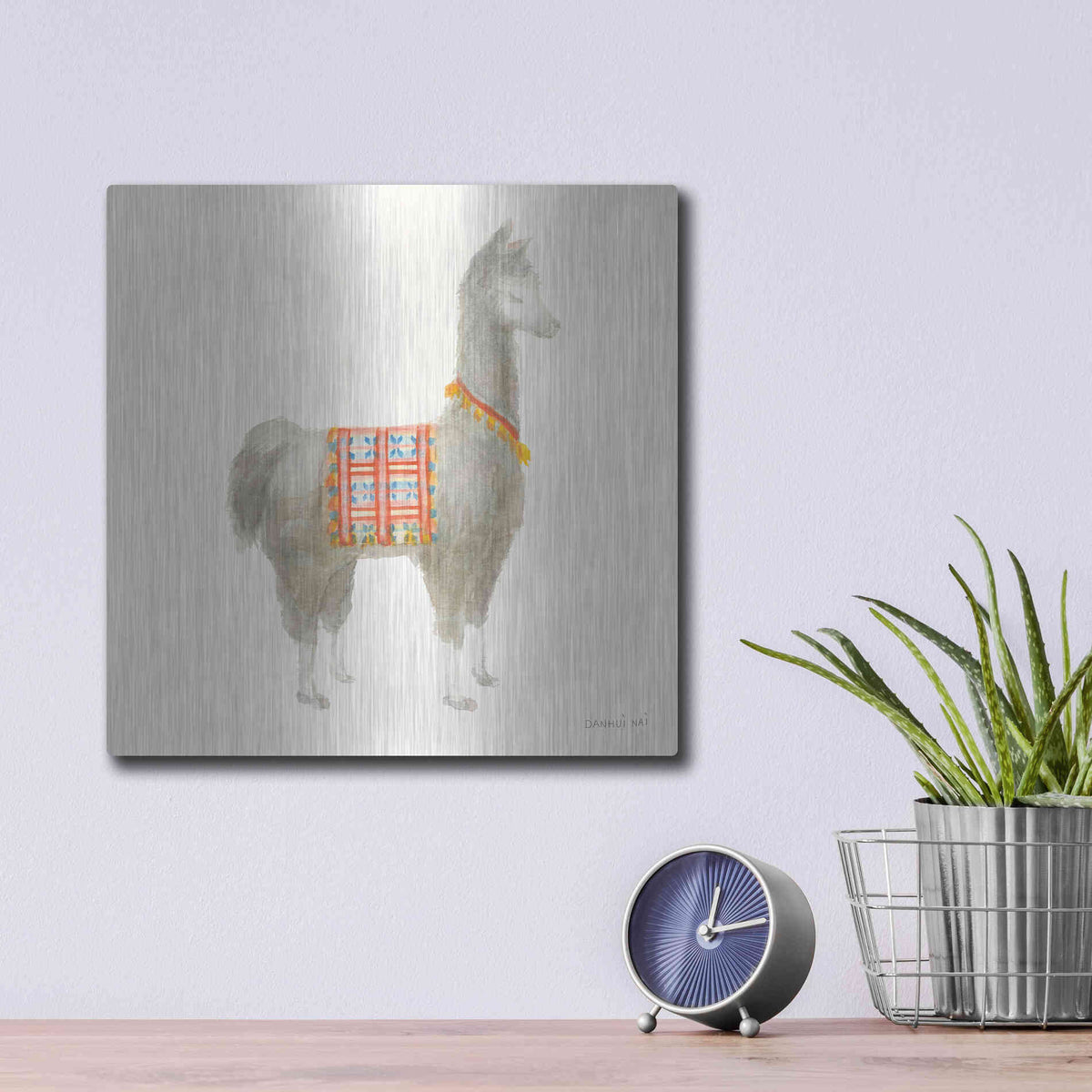 Luxe Metal Art 'Festive Llama I' by Danhui Nai, Metal Wall Art,12x12