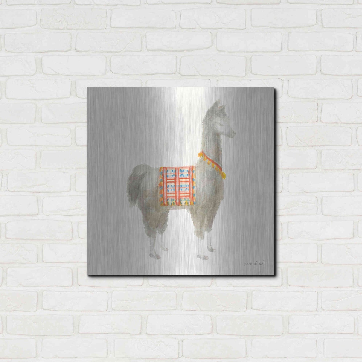 Luxe Metal Art 'Festive Llama I' by Danhui Nai, Metal Wall Art,24x24