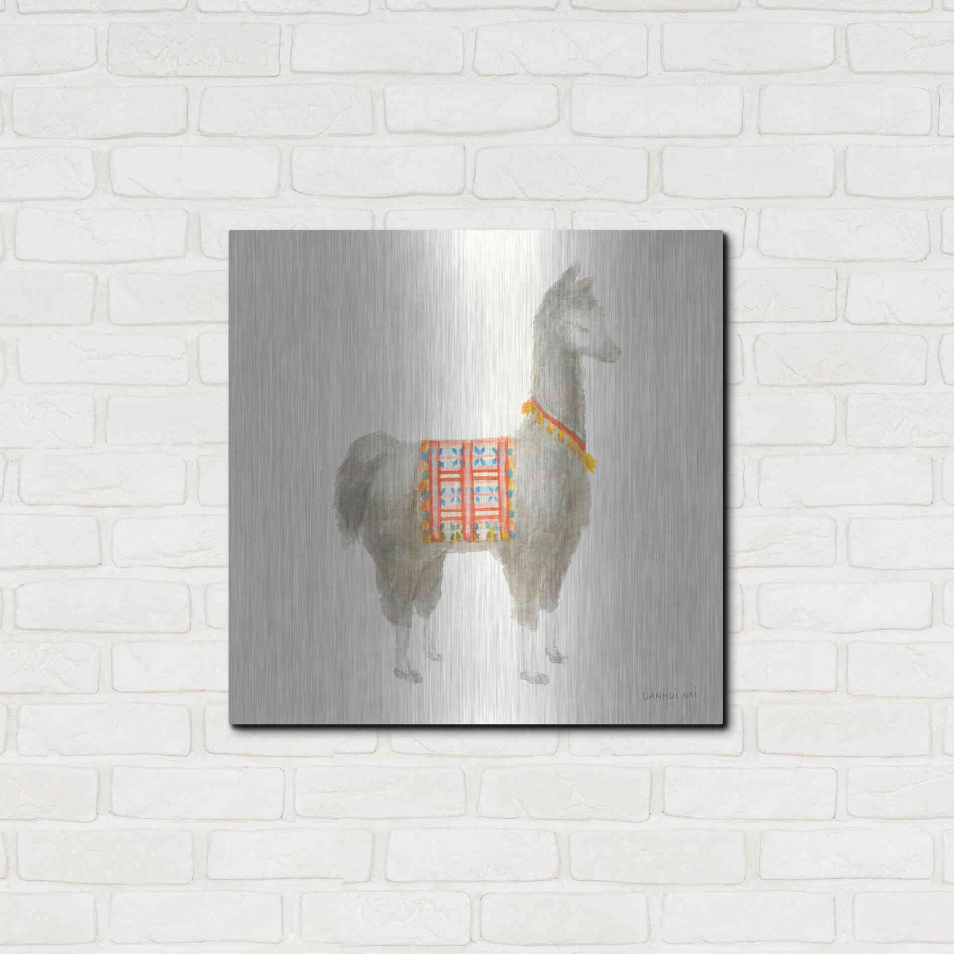Luxe Metal Art 'Festive Llama I' by Danhui Nai, Metal Wall Art,24x24