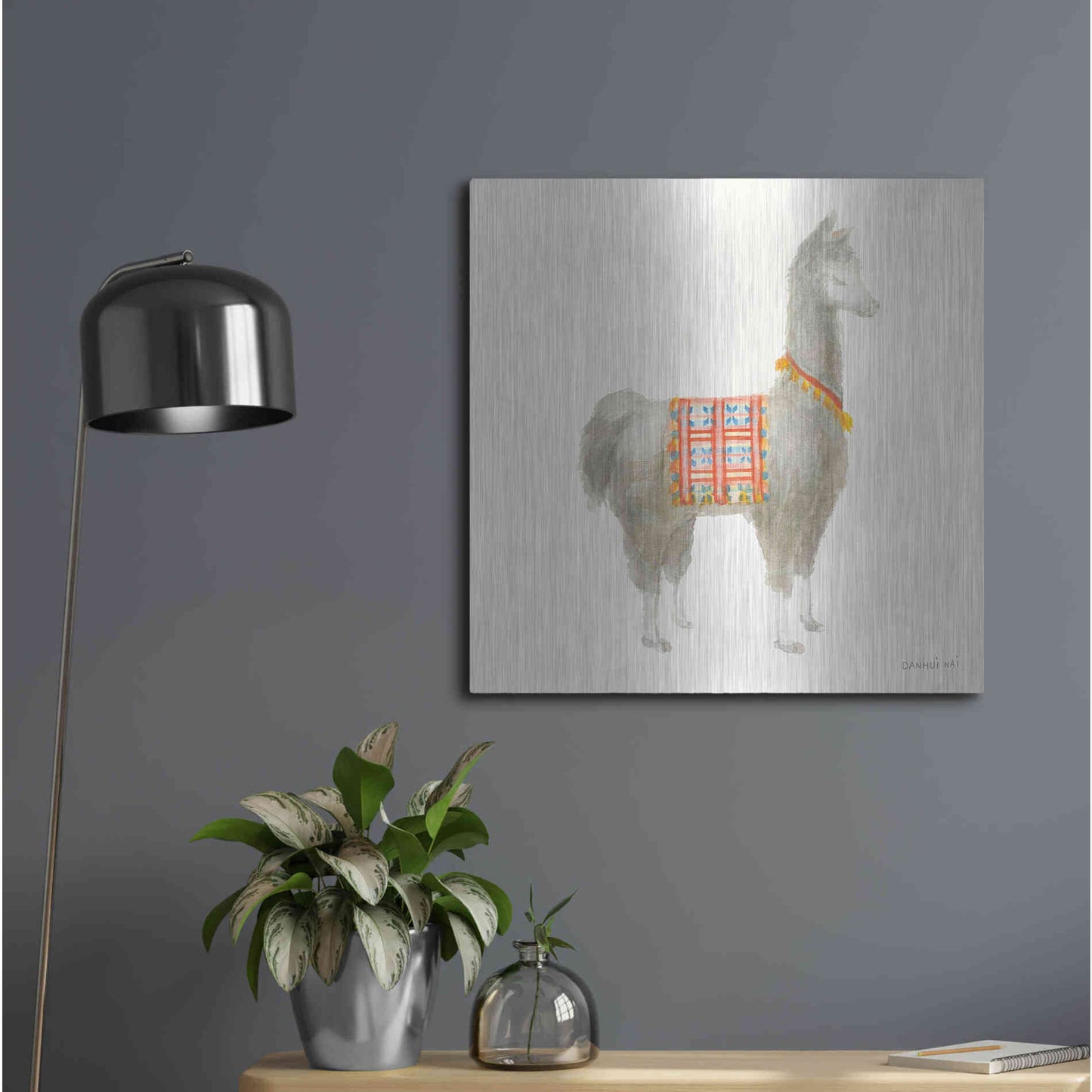 Luxe Metal Art 'Festive Llama I' by Danhui Nai, Metal Wall Art,24x24