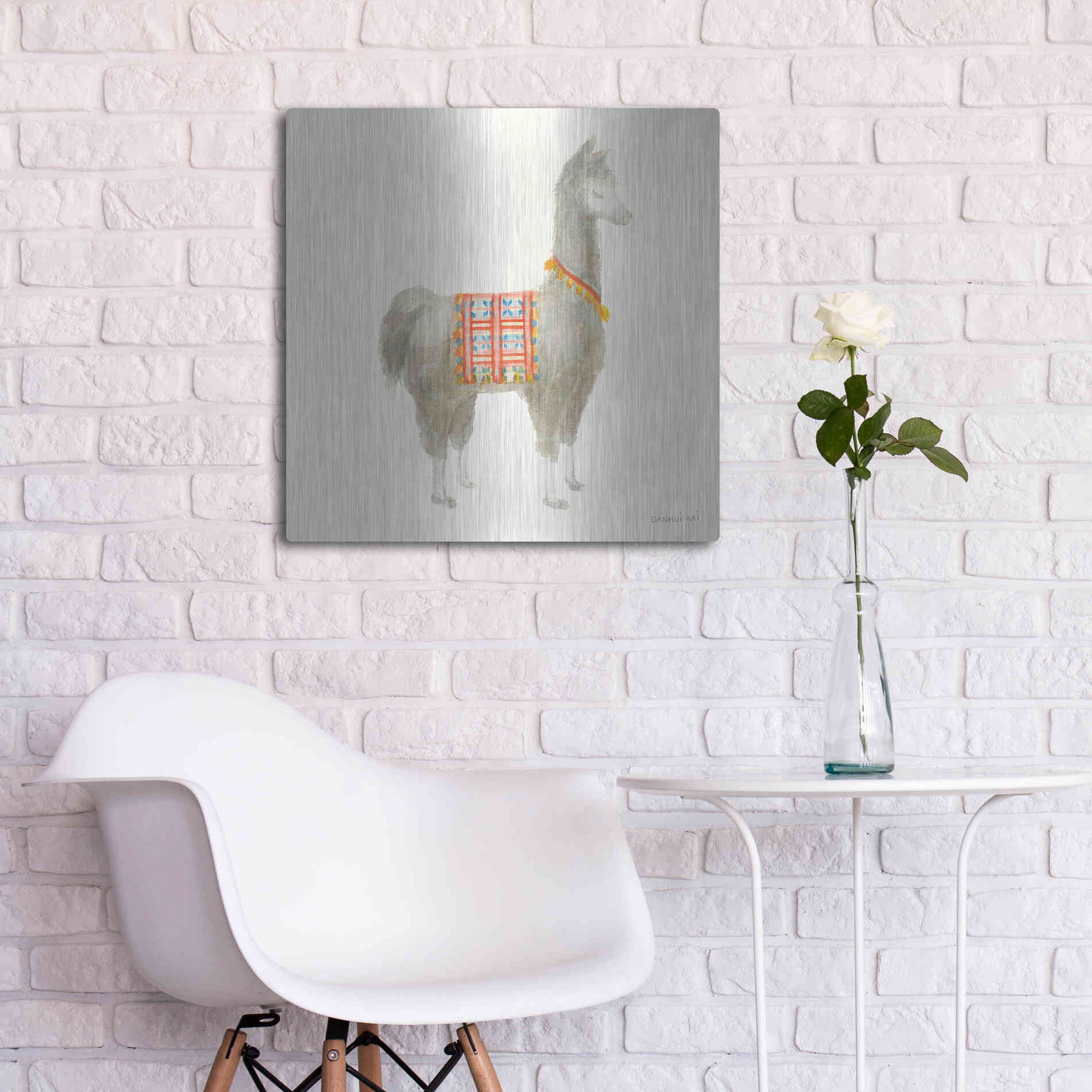 Luxe Metal Art 'Festive Llama I' by Danhui Nai, Metal Wall Art,24x24