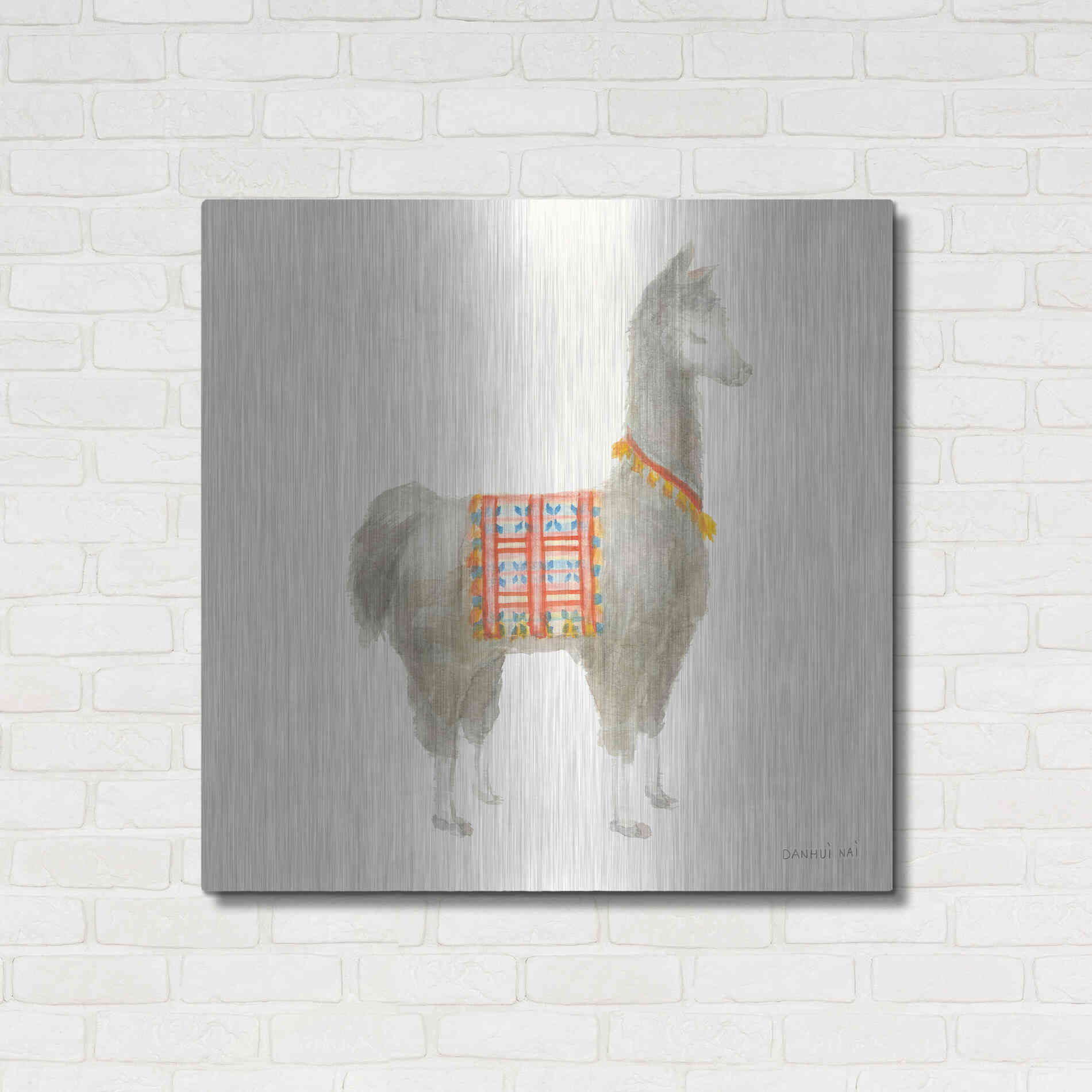 Luxe Metal Art 'Festive Llama I' by Danhui Nai, Metal Wall Art,36x36