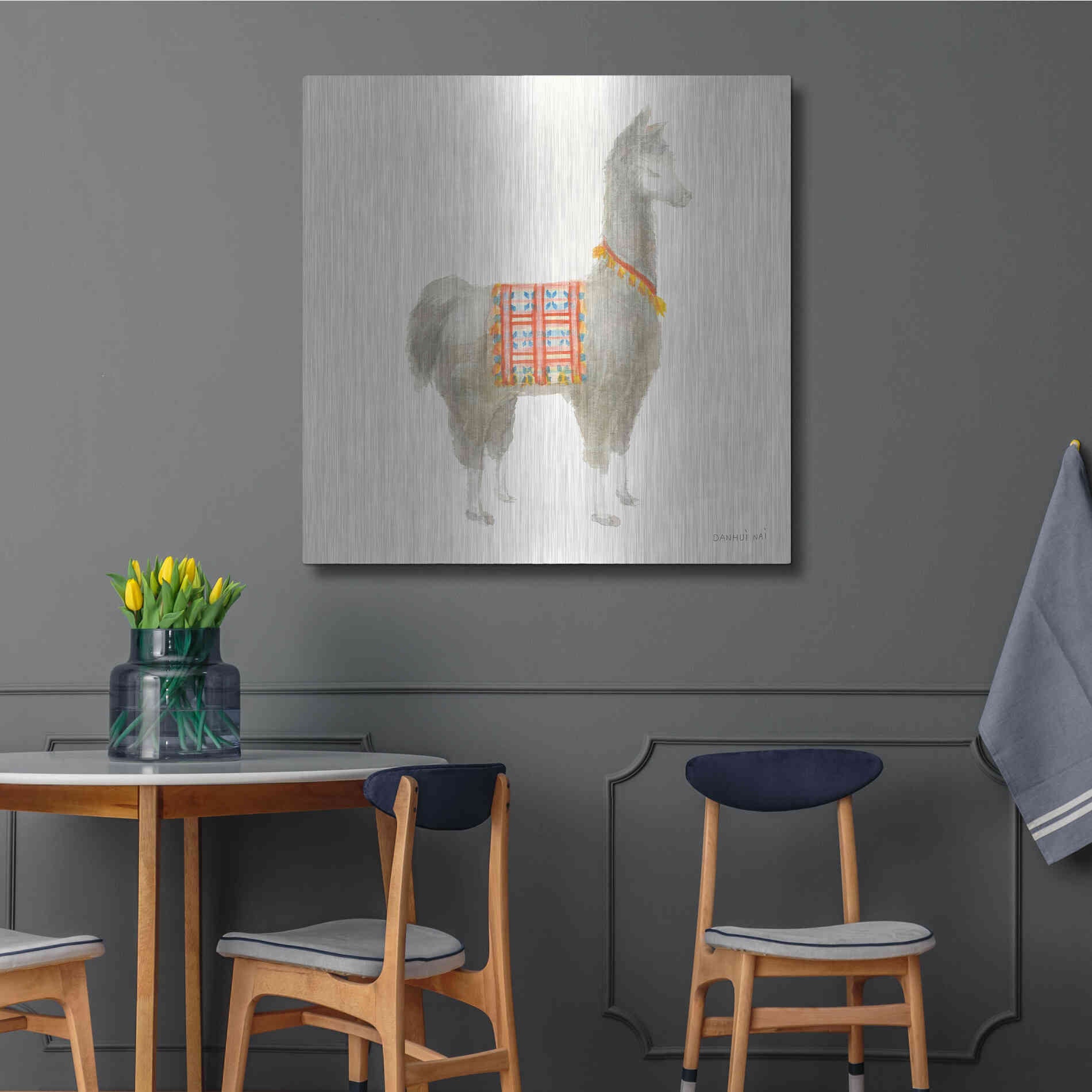 Luxe Metal Art 'Festive Llama I' by Danhui Nai, Metal Wall Art,36x36