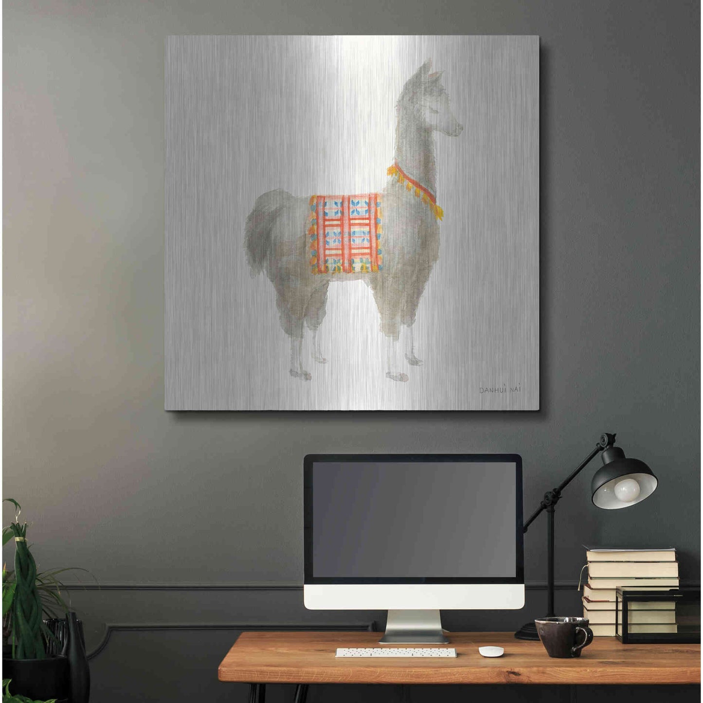 Luxe Metal Art 'Festive Llama I' by Danhui Nai, Metal Wall Art,36x36