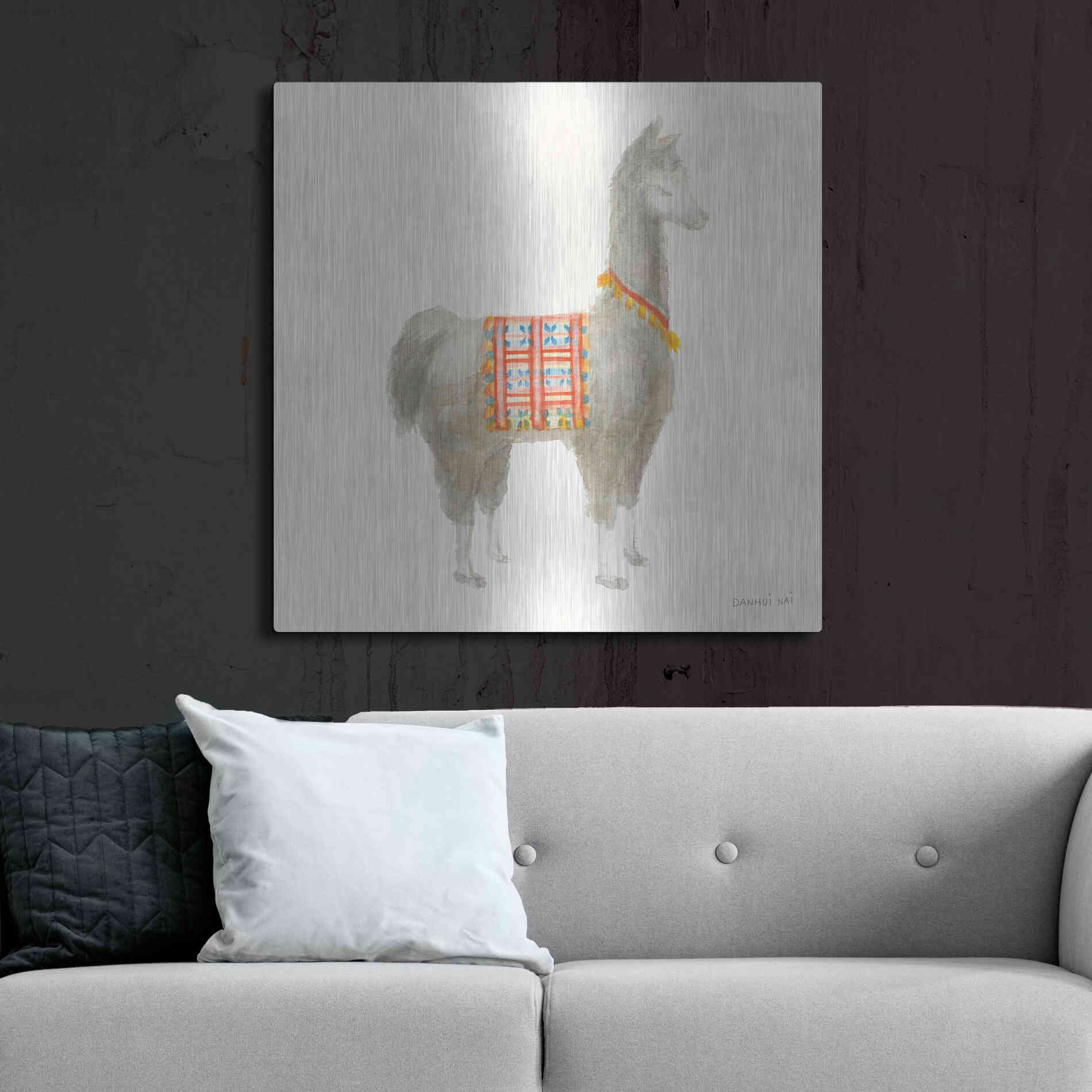 Luxe Metal Art 'Festive Llama I' by Danhui Nai, Metal Wall Art,36x36