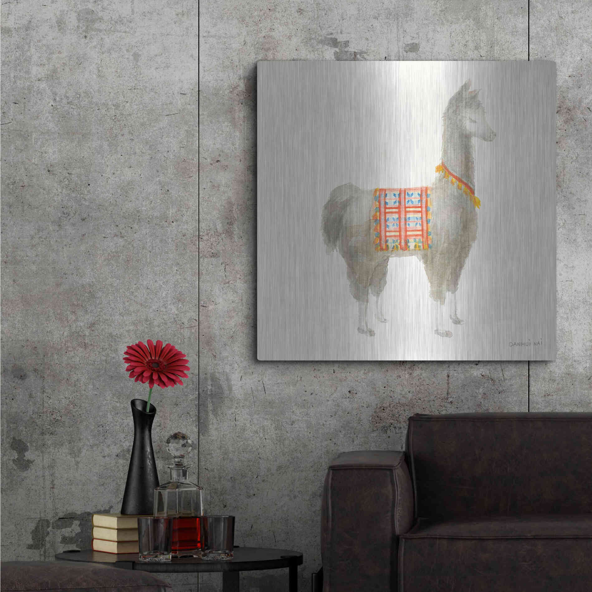 Luxe Metal Art 'Festive Llama I' by Danhui Nai, Metal Wall Art,36x36
