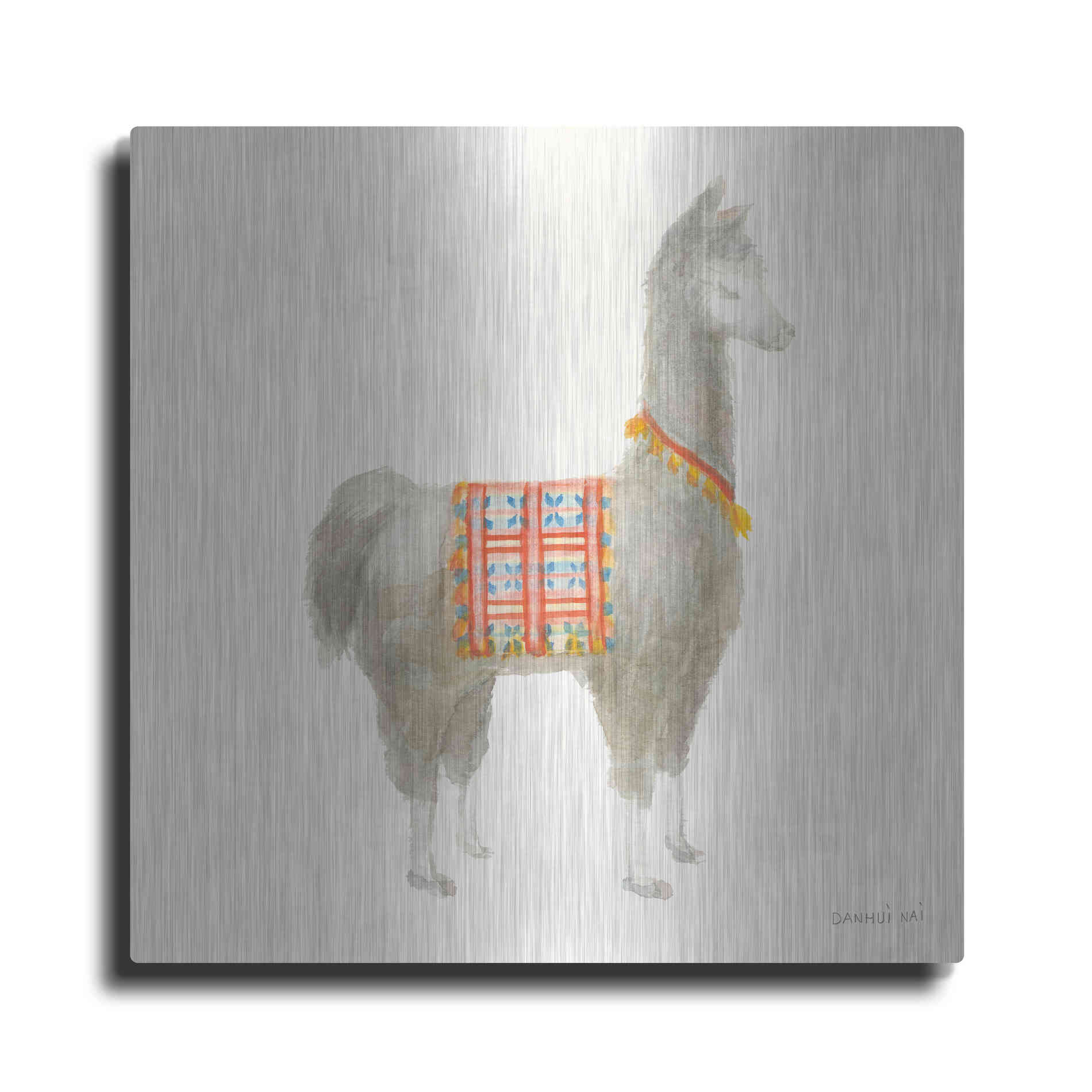 Luxe Metal Art 'Festive Llama I' by Danhui Nai, Metal Wall Art