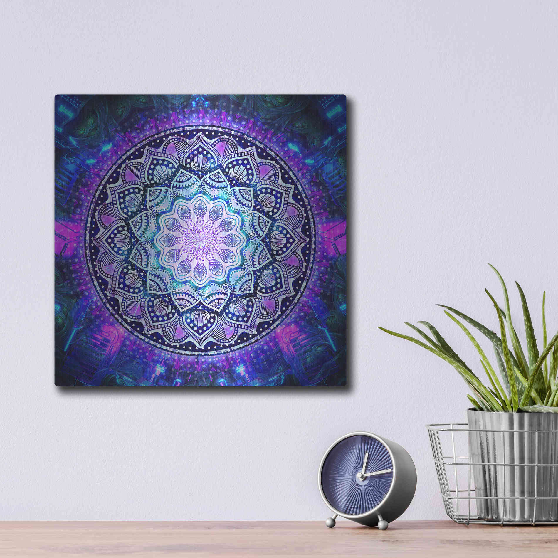 Luxe Metal Art 'Sacred Bloom Mandala' by Cameron Gray Metal Wall Art,12x12