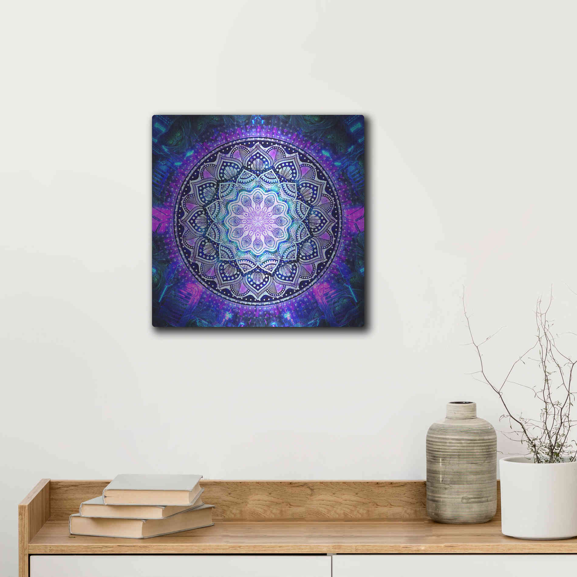 Luxe Metal Art 'Sacred Bloom Mandala' by Cameron Gray Metal Wall Art,12x12