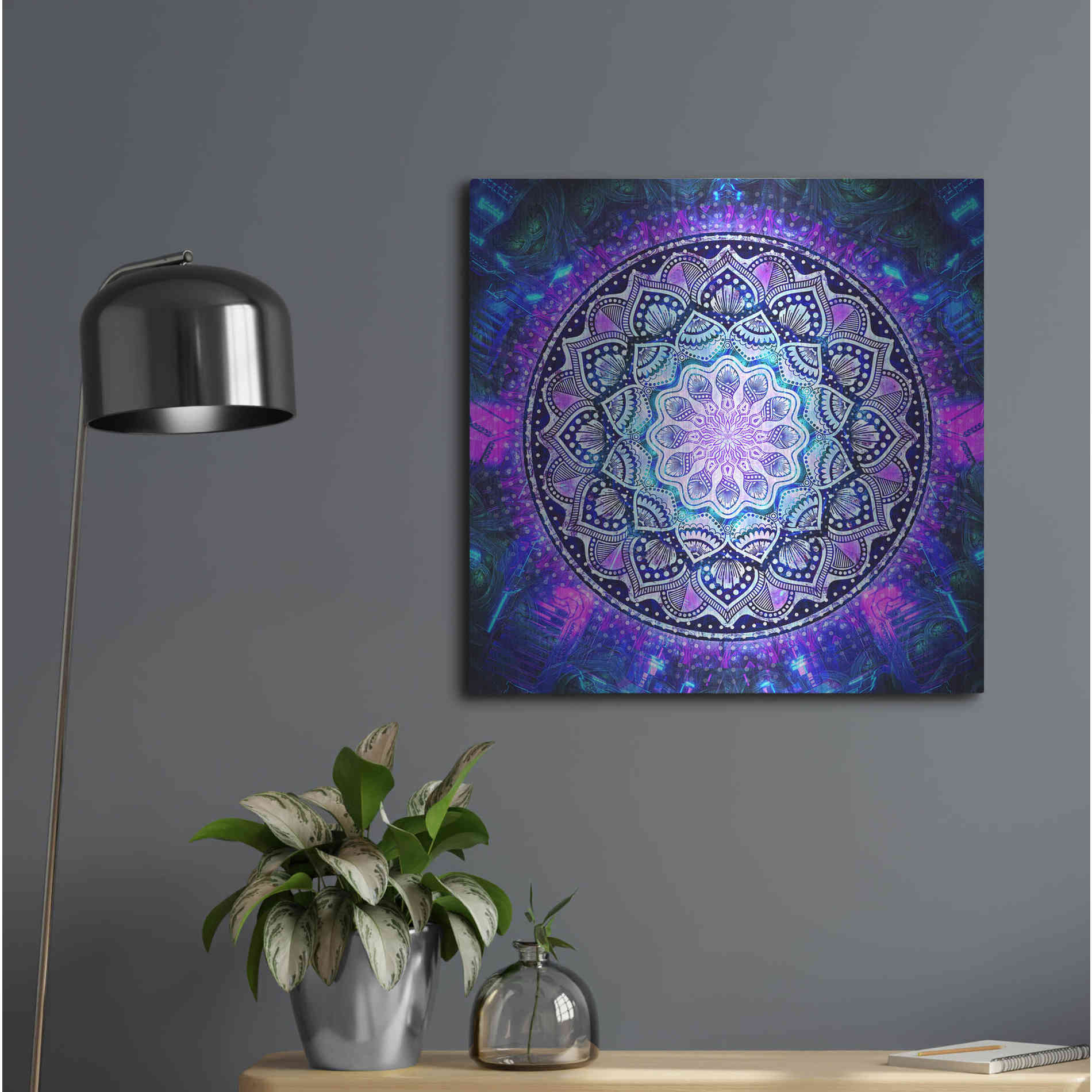 Luxe Metal Art 'Sacred Bloom Mandala' by Cameron Gray Metal Wall Art,24x24