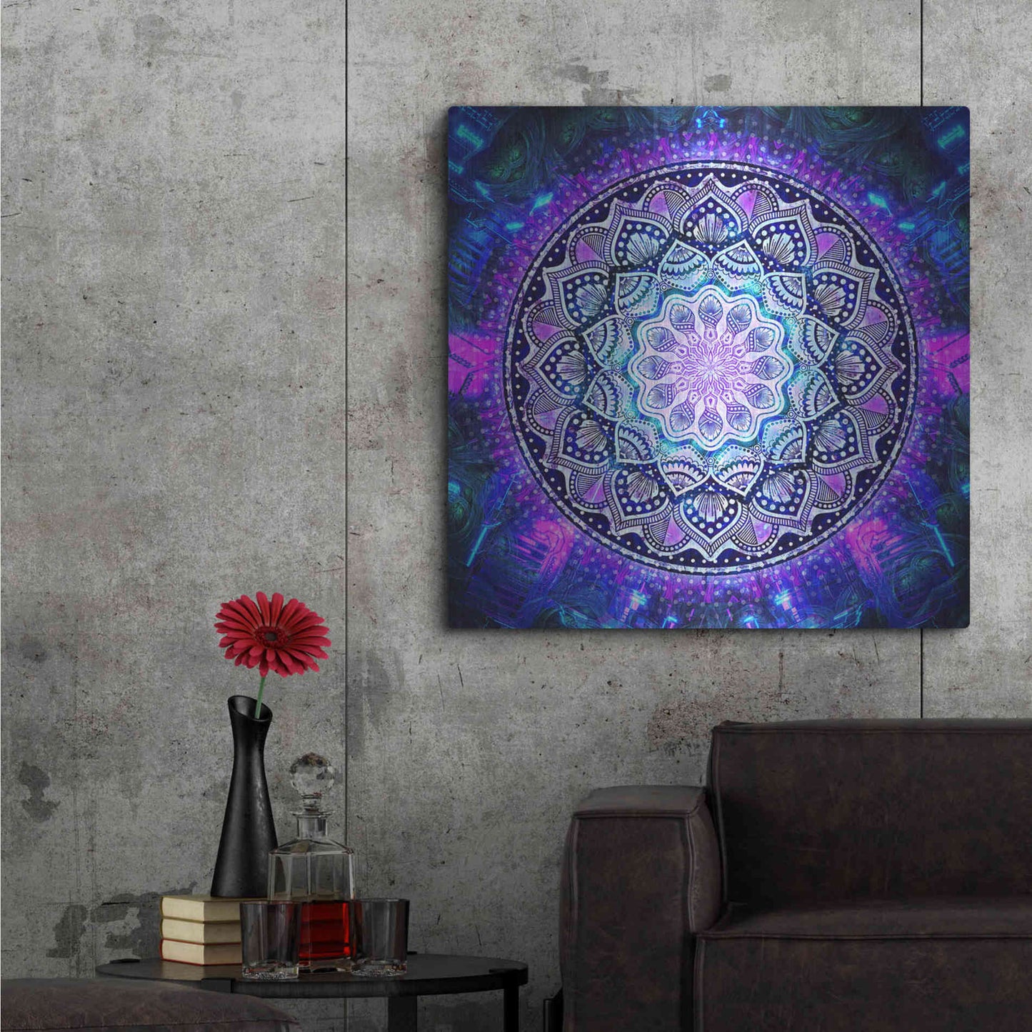 Luxe Metal Art 'Sacred Bloom Mandala' by Cameron Gray Metal Wall Art,36x36