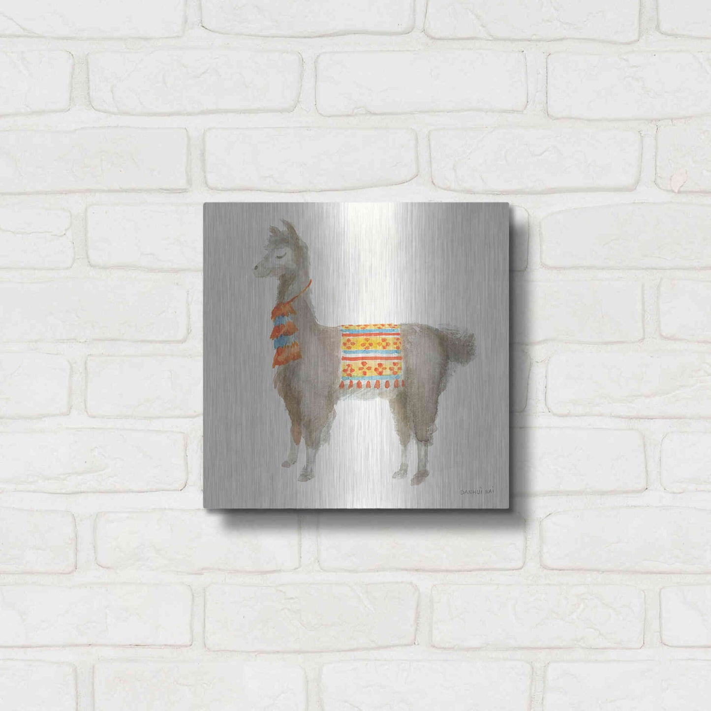 Luxe Metal Art 'Festive Llama II' by Danhui Nai, Metal Wall Art,12x12