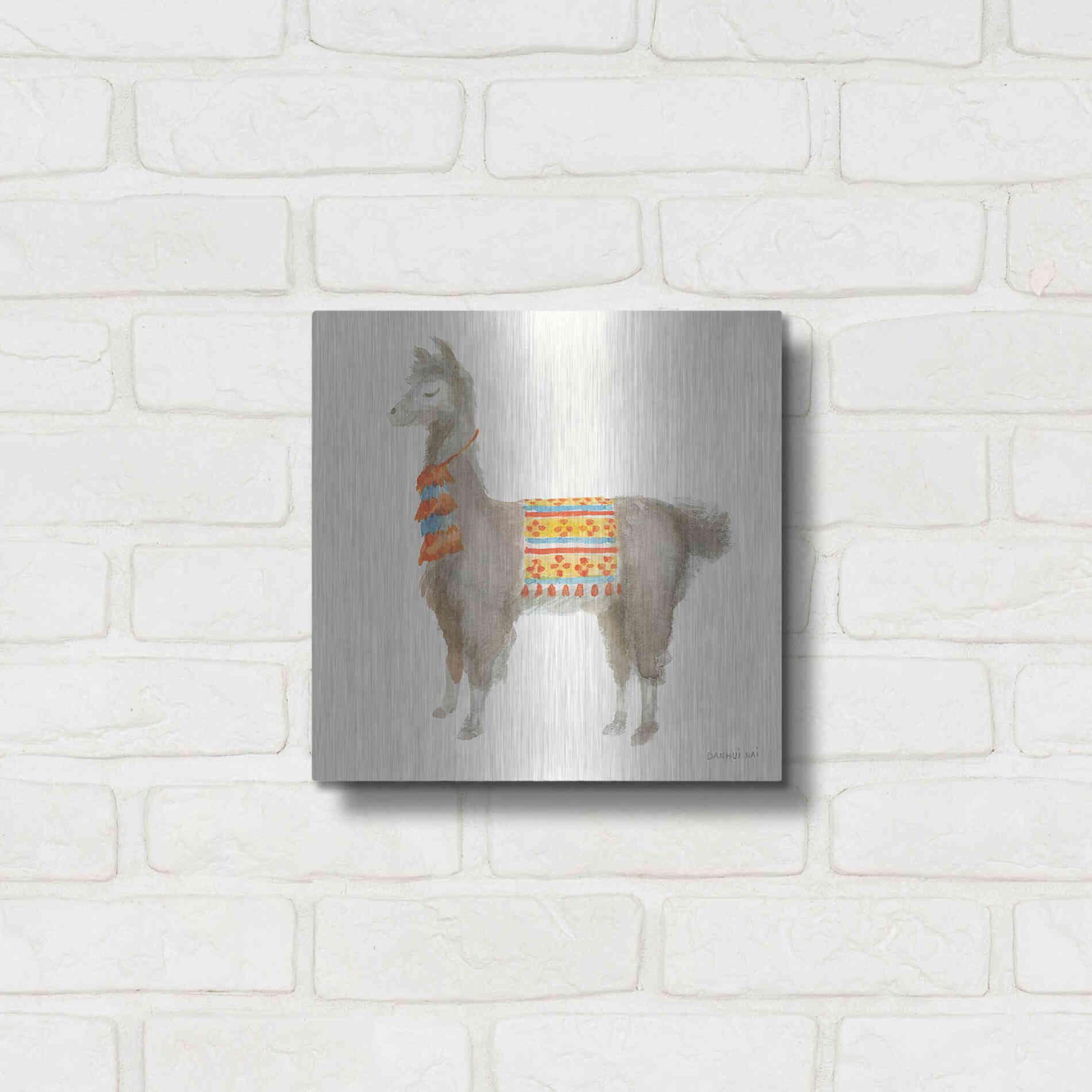 Luxe Metal Art 'Festive Llama II' by Danhui Nai, Metal Wall Art,12x12