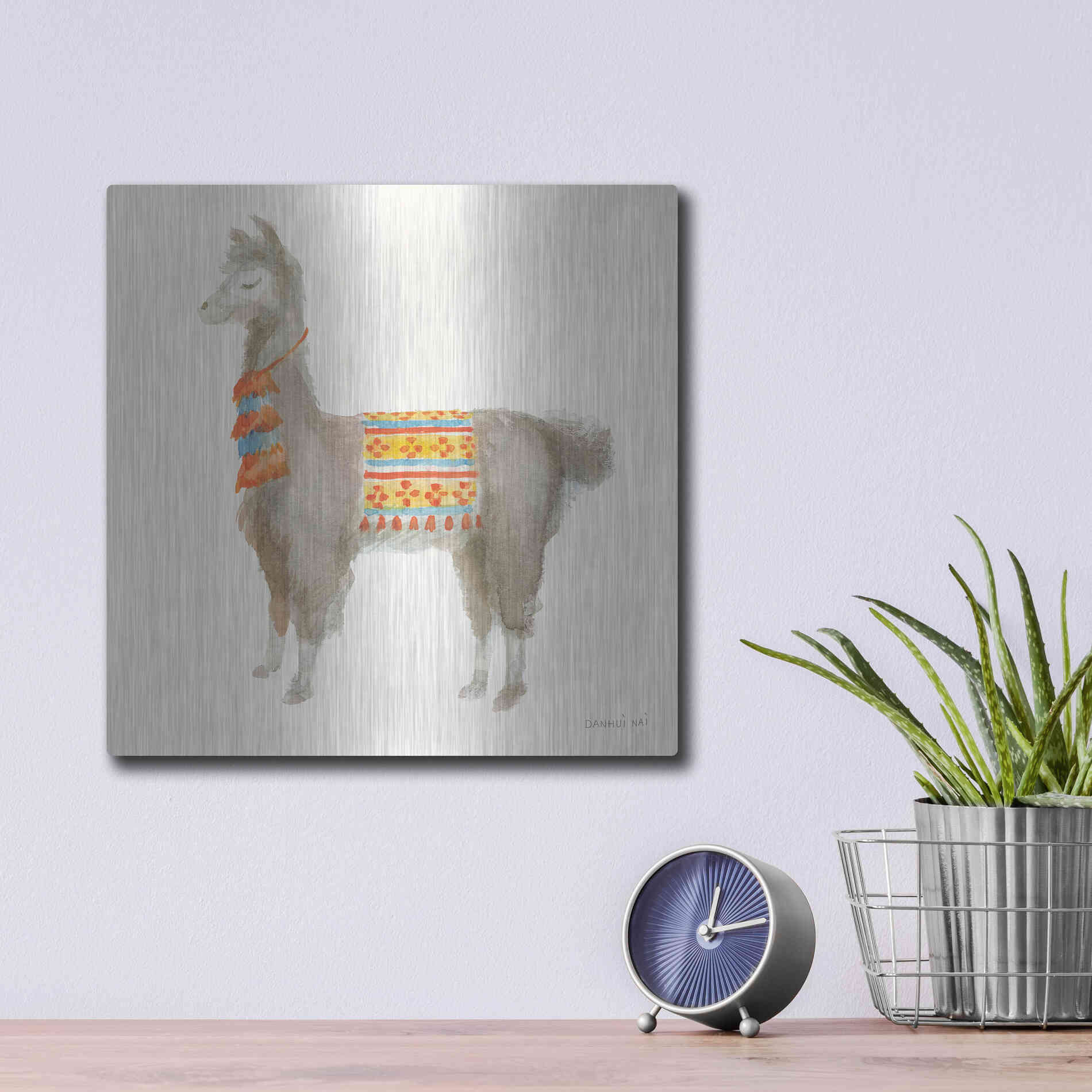 Luxe Metal Art 'Festive Llama II' by Danhui Nai, Metal Wall Art,12x12