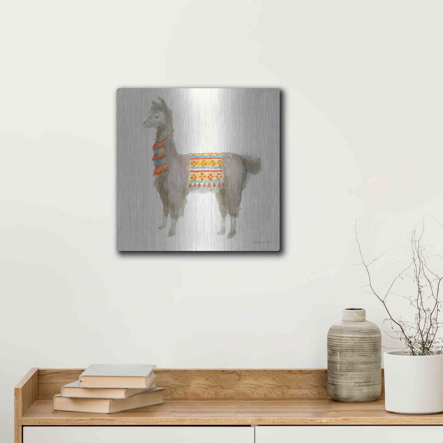 Luxe Metal Art 'Festive Llama II' by Danhui Nai, Metal Wall Art,12x12