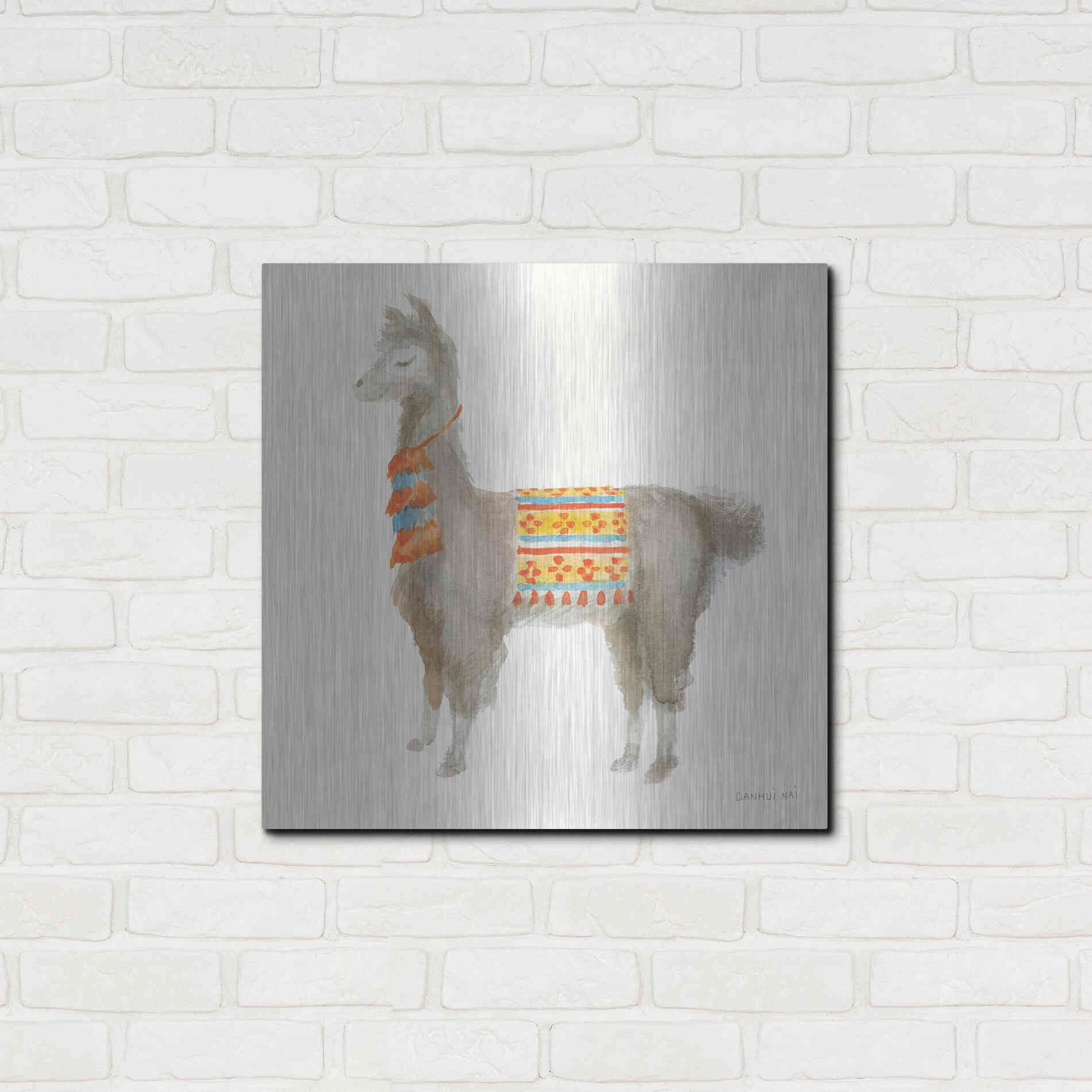 Luxe Metal Art 'Festive Llama II' by Danhui Nai, Metal Wall Art,24x24