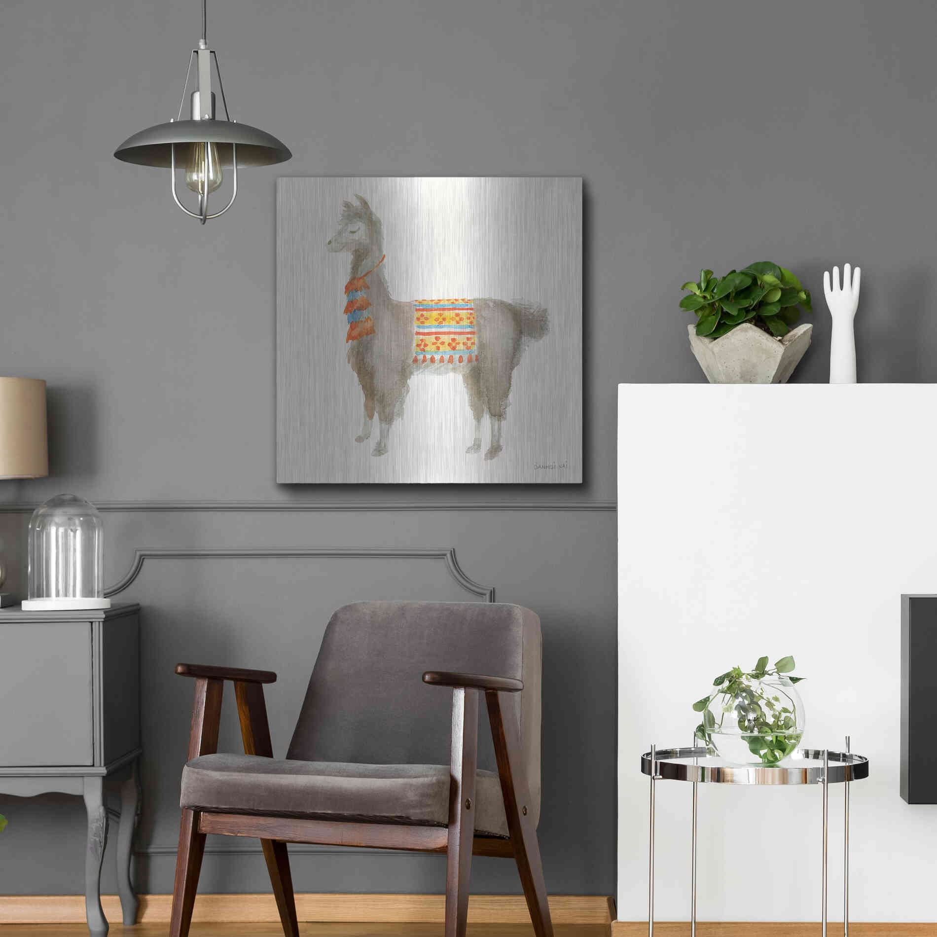 Luxe Metal Art 'Festive Llama II' by Danhui Nai, Metal Wall Art,24x24