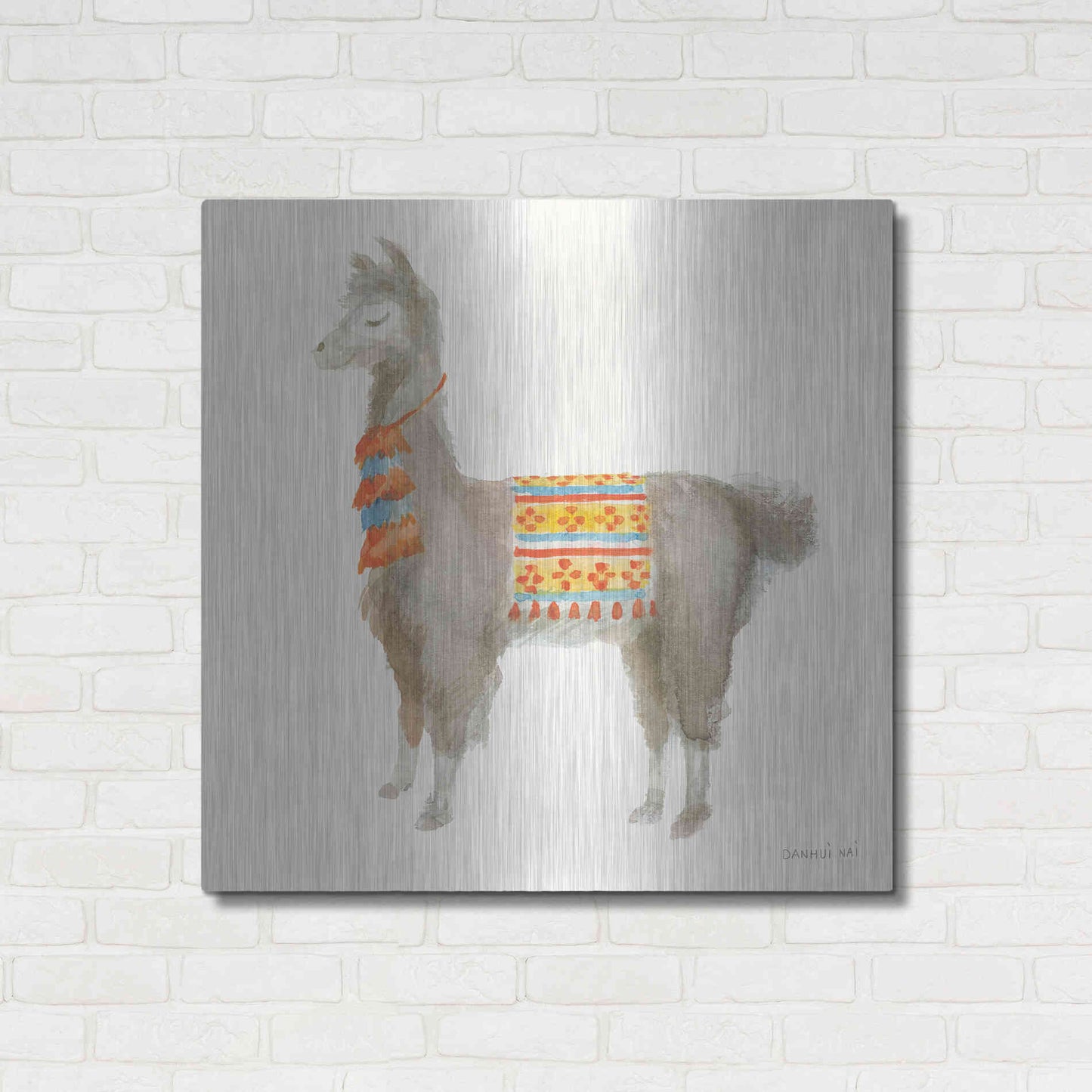 Luxe Metal Art 'Festive Llama II' by Danhui Nai, Metal Wall Art,36x36