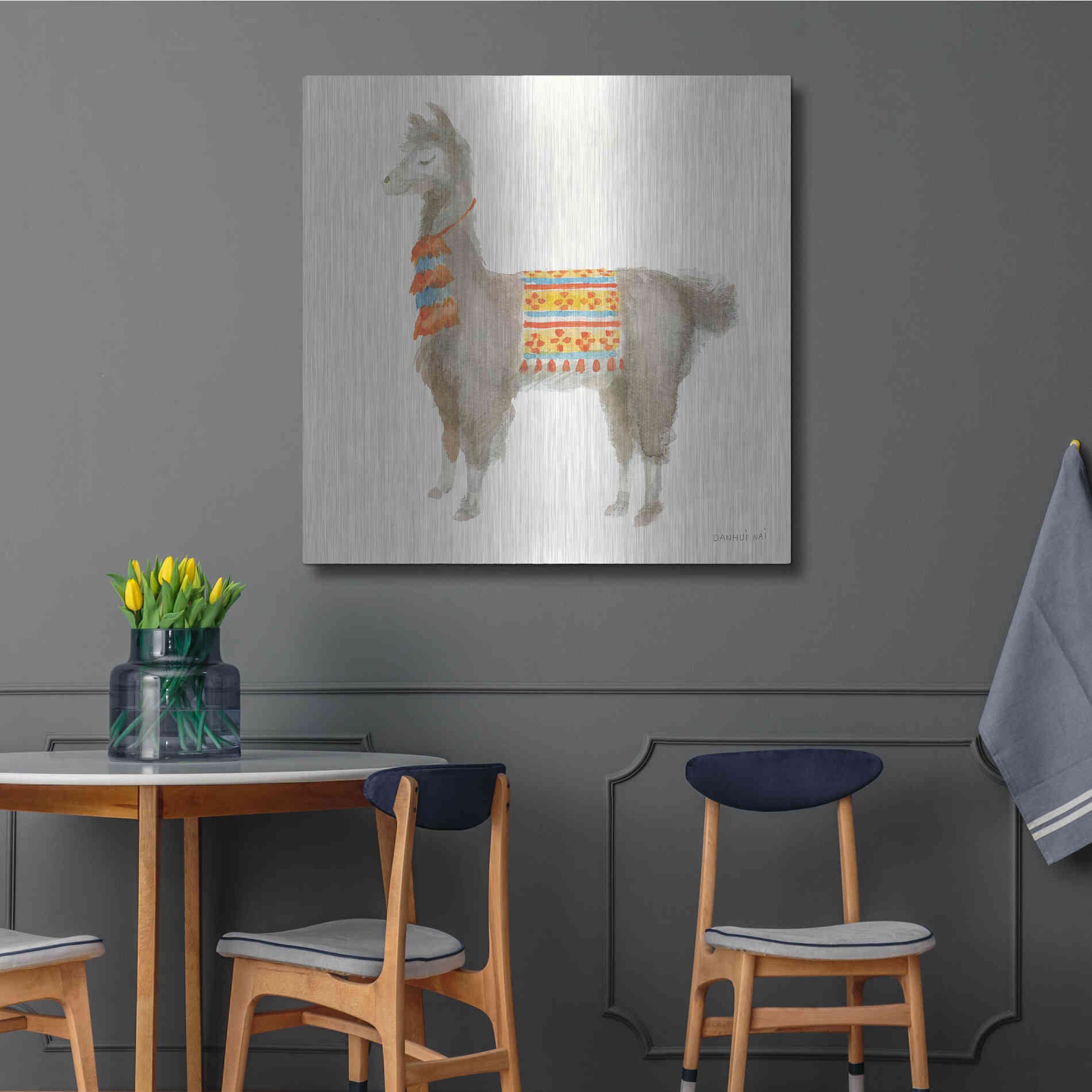 Luxe Metal Art 'Festive Llama II' by Danhui Nai, Metal Wall Art,36x36
