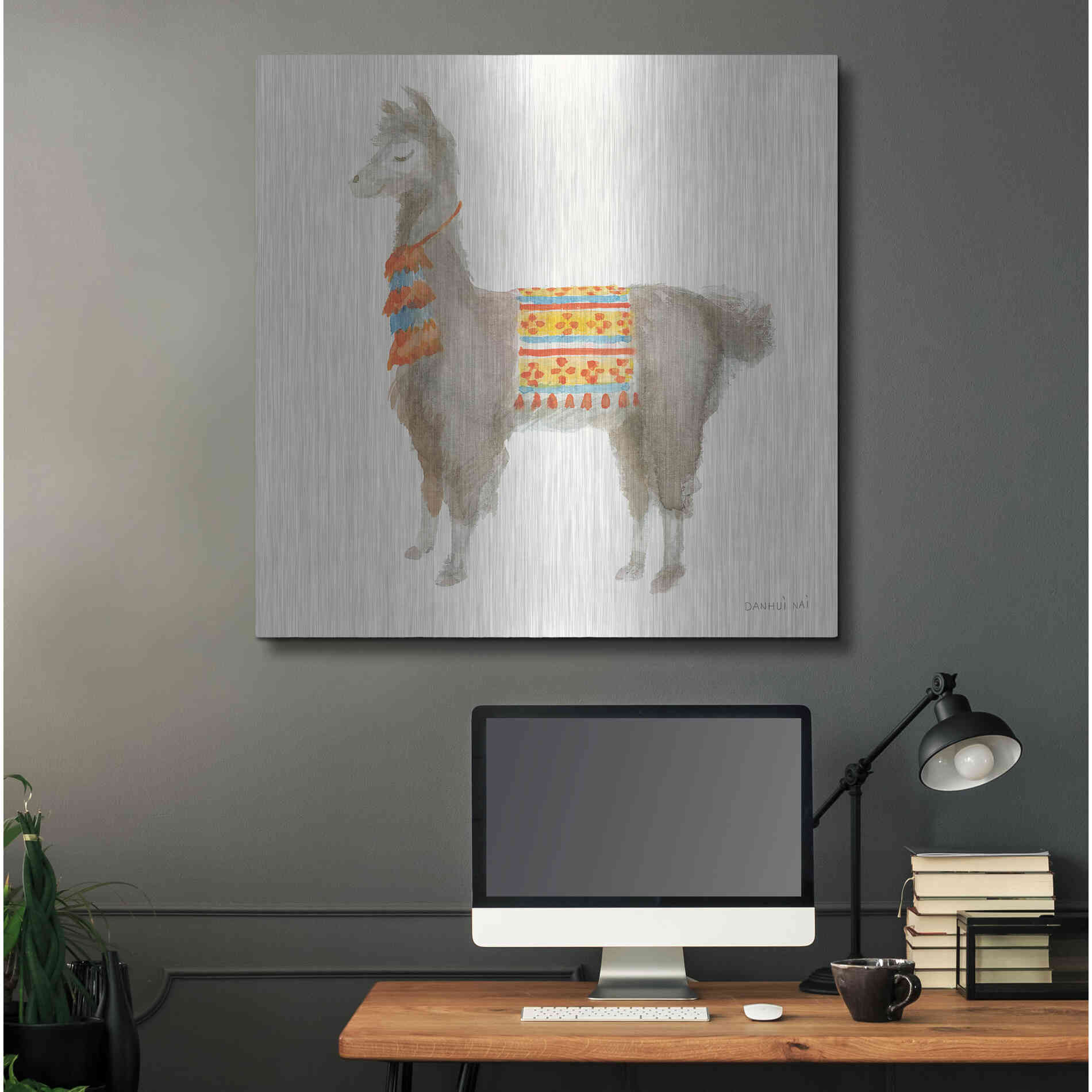 Luxe Metal Art 'Festive Llama II' by Danhui Nai, Metal Wall Art,36x36
