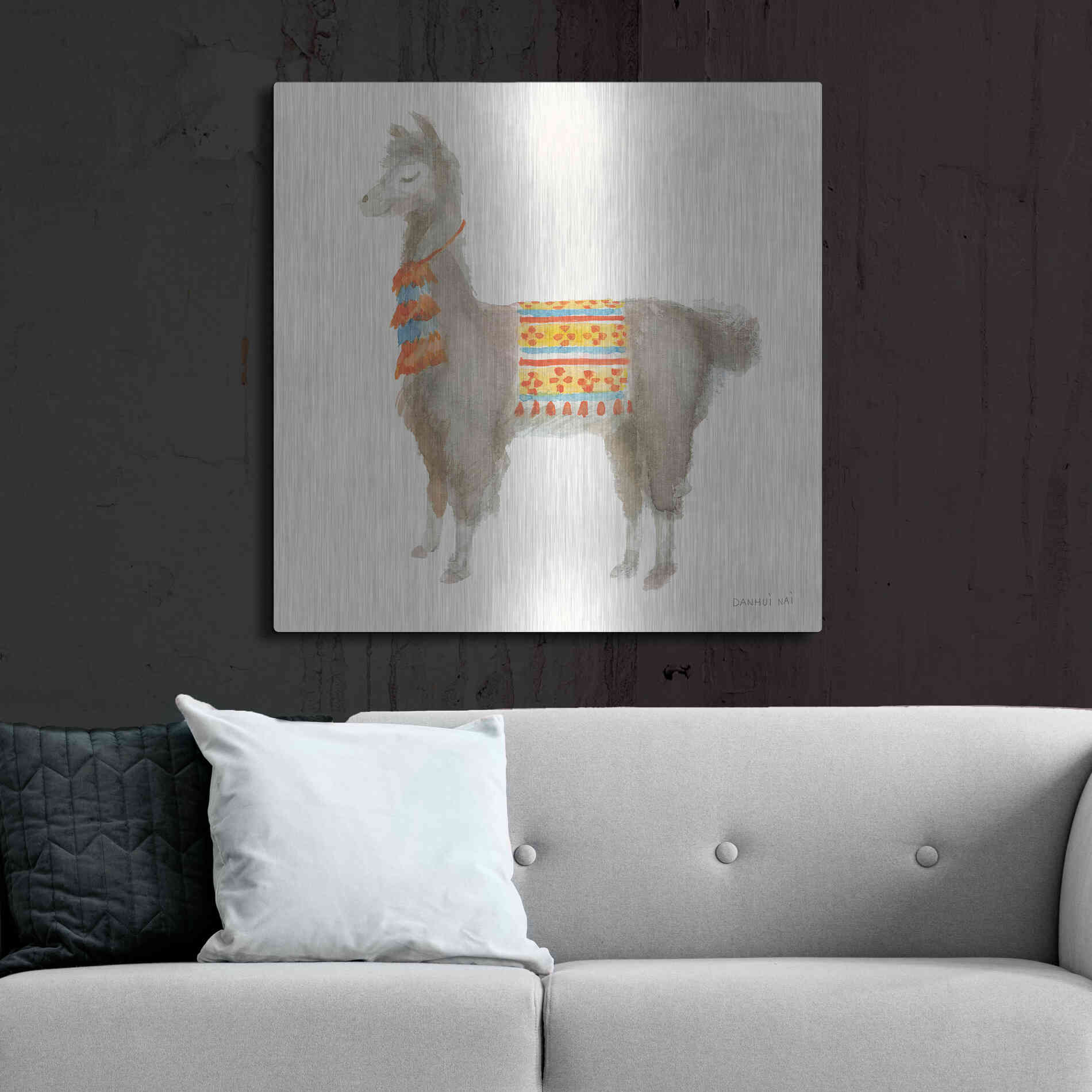 Luxe Metal Art 'Festive Llama II' by Danhui Nai, Metal Wall Art,36x36