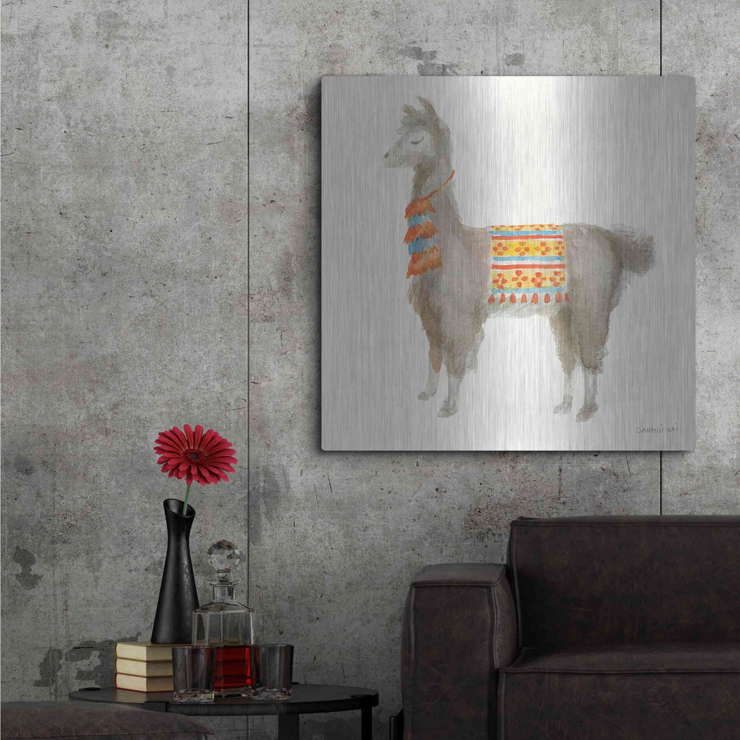 Luxe Metal Art 'Festive Llama II' by Danhui Nai, Metal Wall Art,36x36