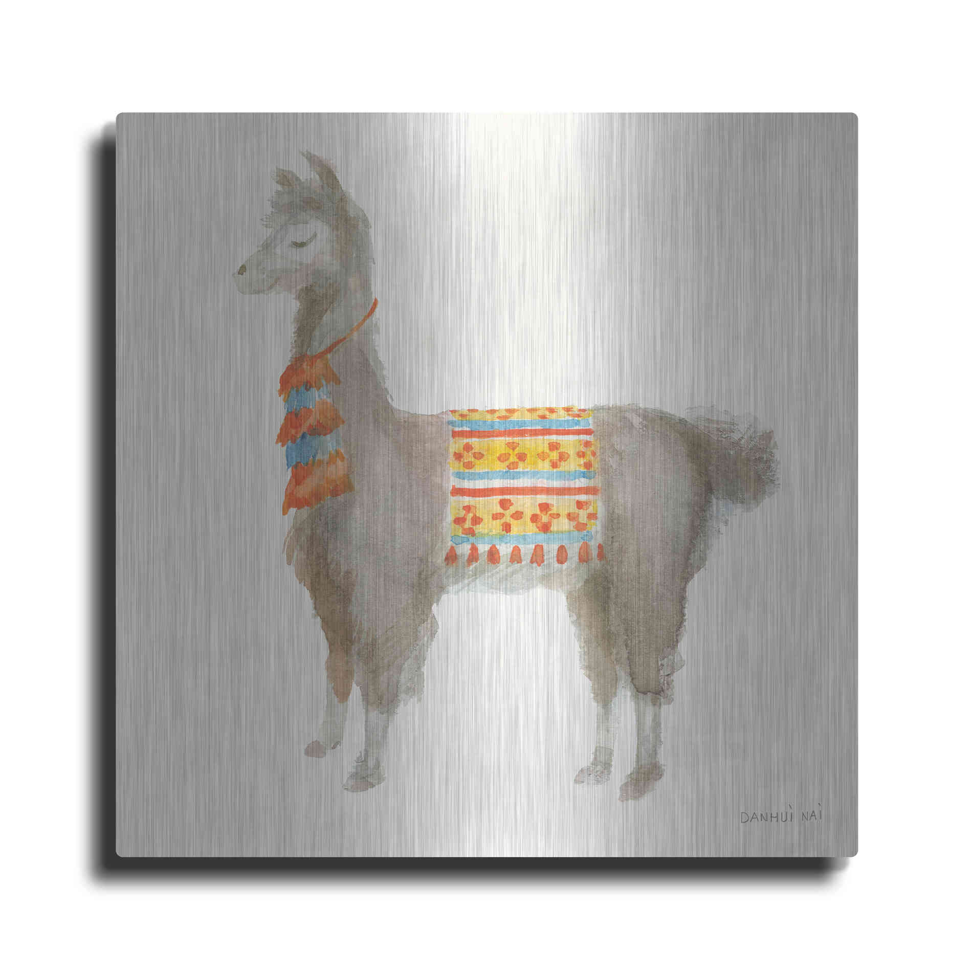Luxe Metal Art 'Festive Llama II' by Danhui Nai, Metal Wall Art