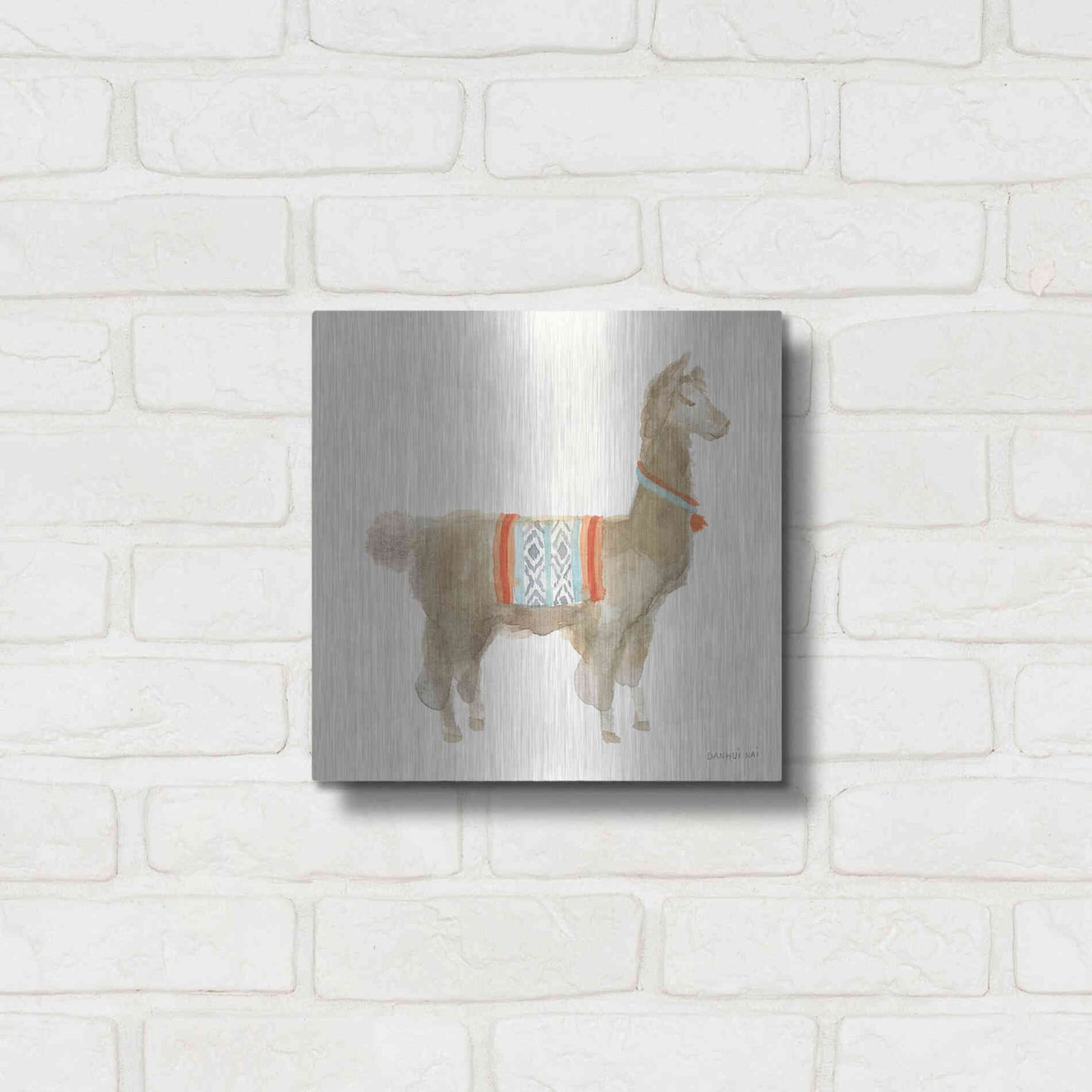 Luxe Metal Art 'Festive Llama III' by Danhui Nai, Metal Wall Art,12x12