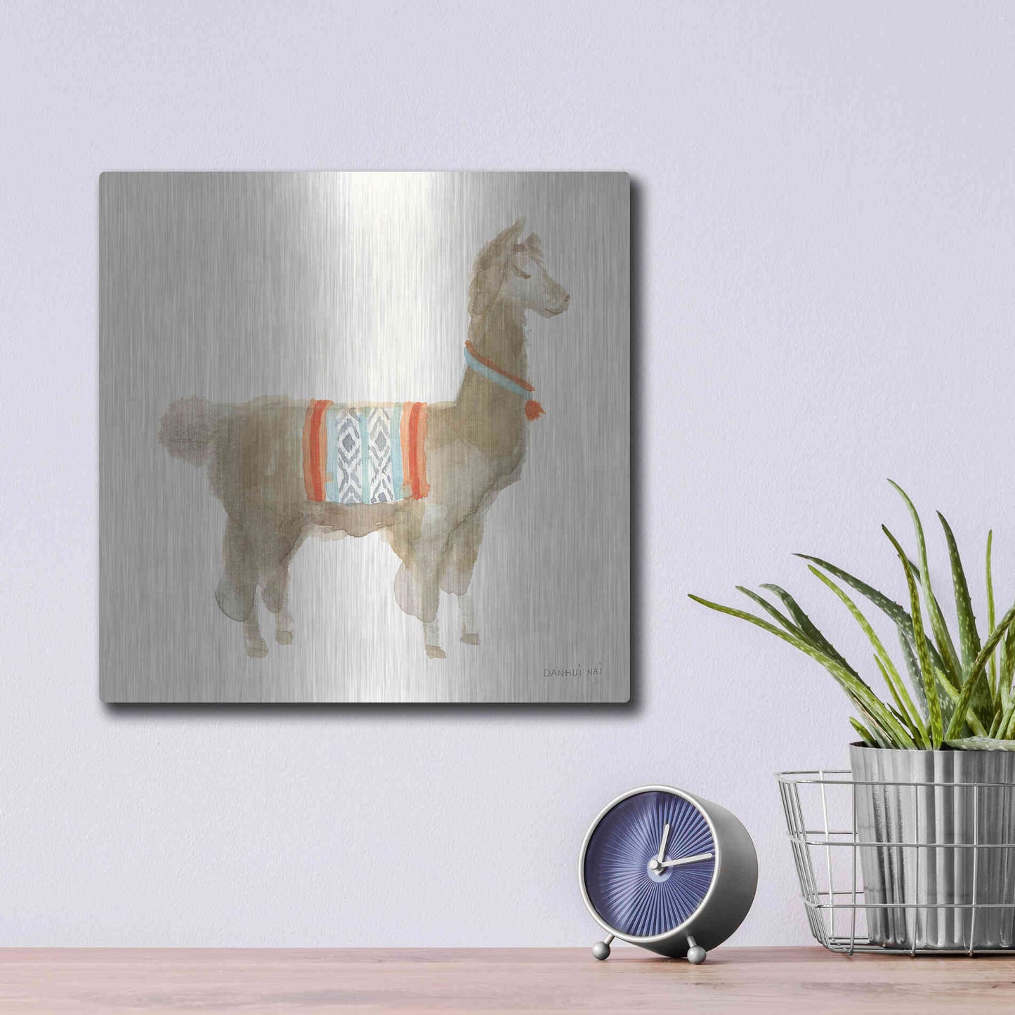 Luxe Metal Art 'Festive Llama III' by Danhui Nai, Metal Wall Art,12x12