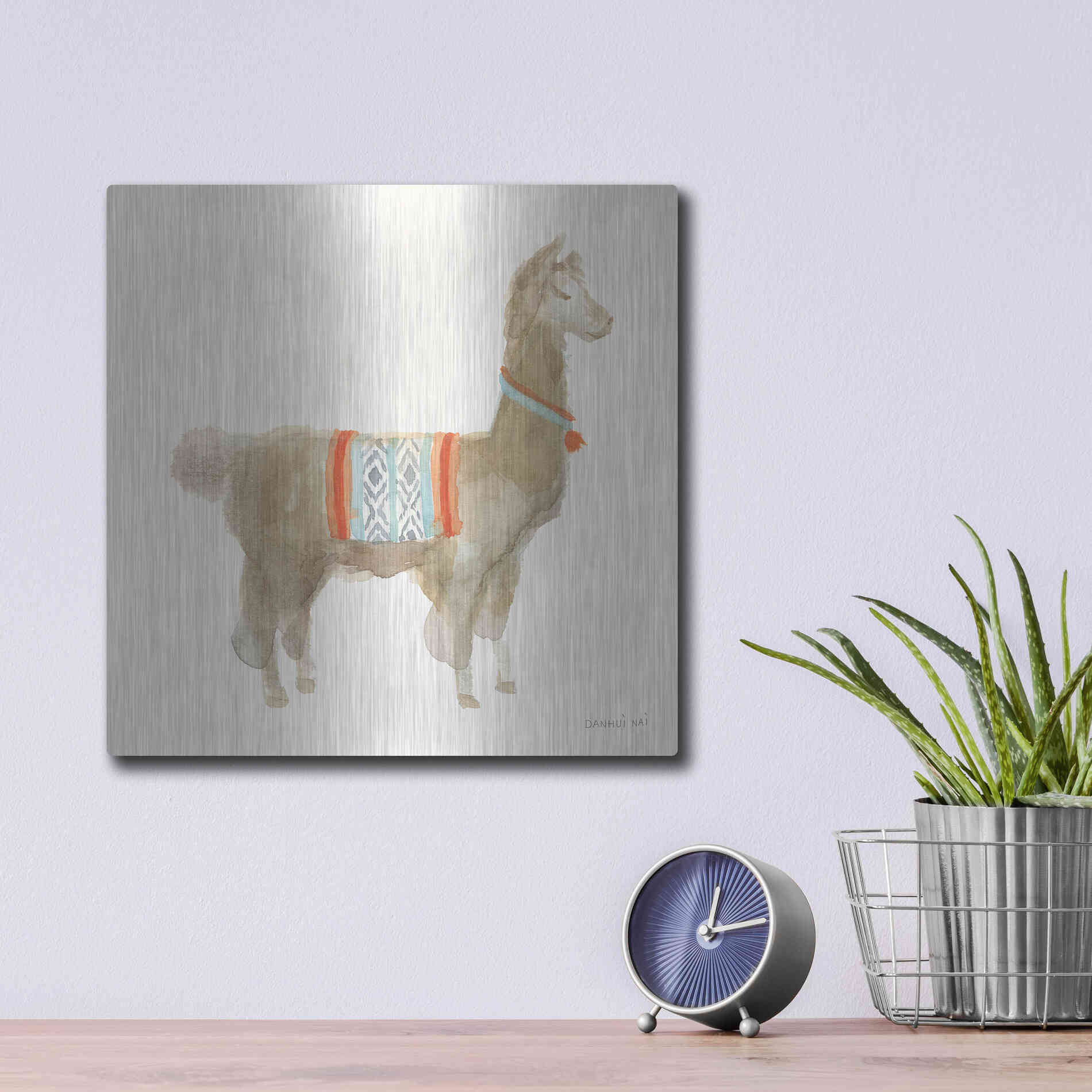 Luxe Metal Art 'Festive Llama III' by Danhui Nai, Metal Wall Art,12x12