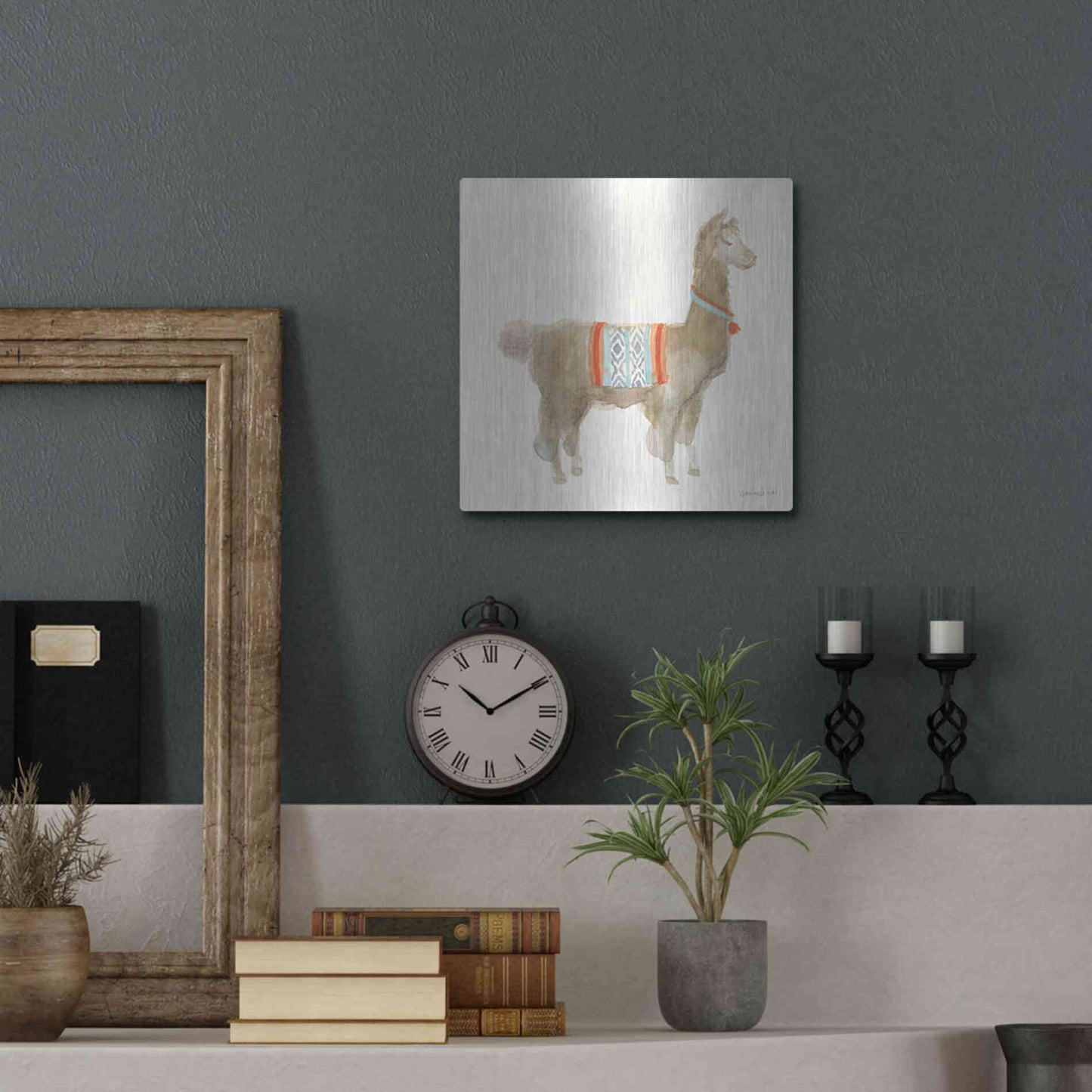 Luxe Metal Art 'Festive Llama III' by Danhui Nai, Metal Wall Art,12x12