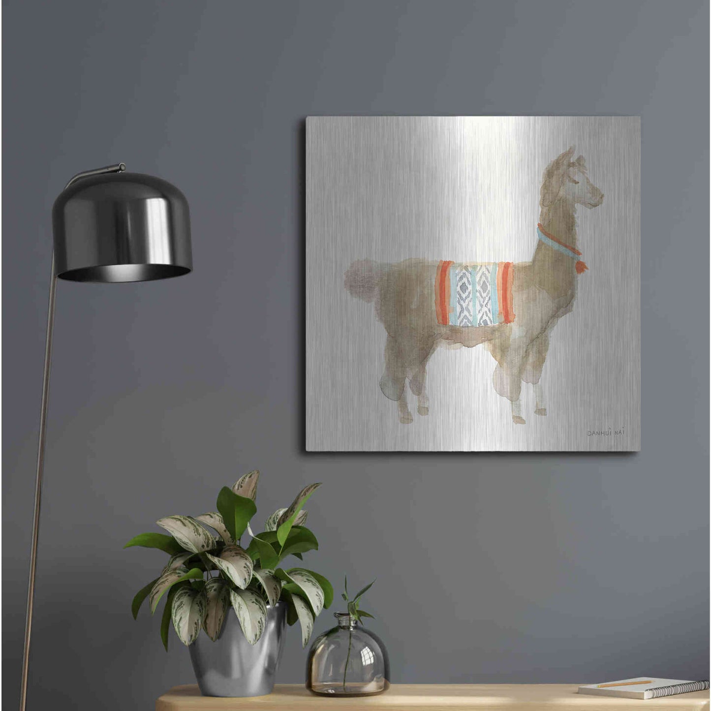 Luxe Metal Art 'Festive Llama III' by Danhui Nai, Metal Wall Art,24x24