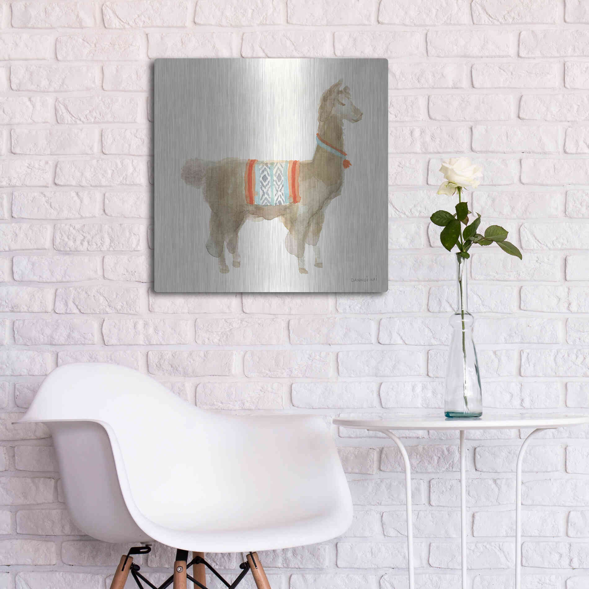 Luxe Metal Art 'Festive Llama III' by Danhui Nai, Metal Wall Art,24x24