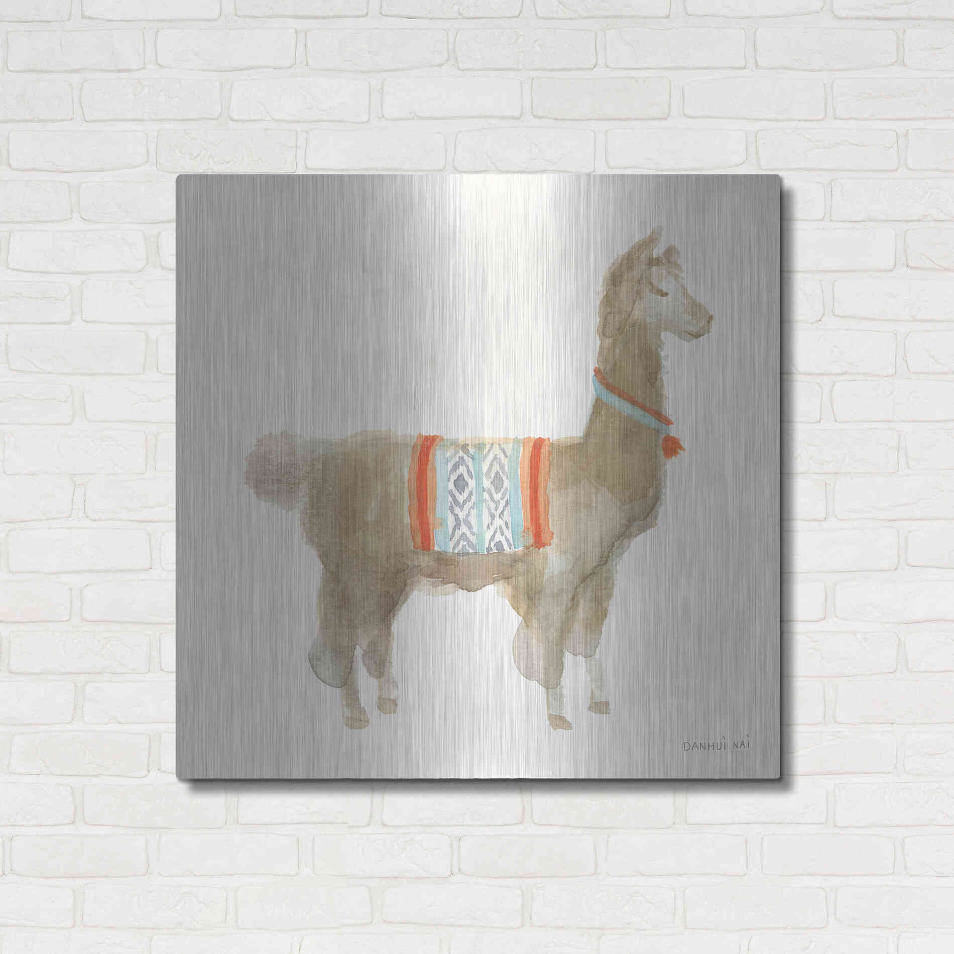 Luxe Metal Art 'Festive Llama III' by Danhui Nai, Metal Wall Art,36x36