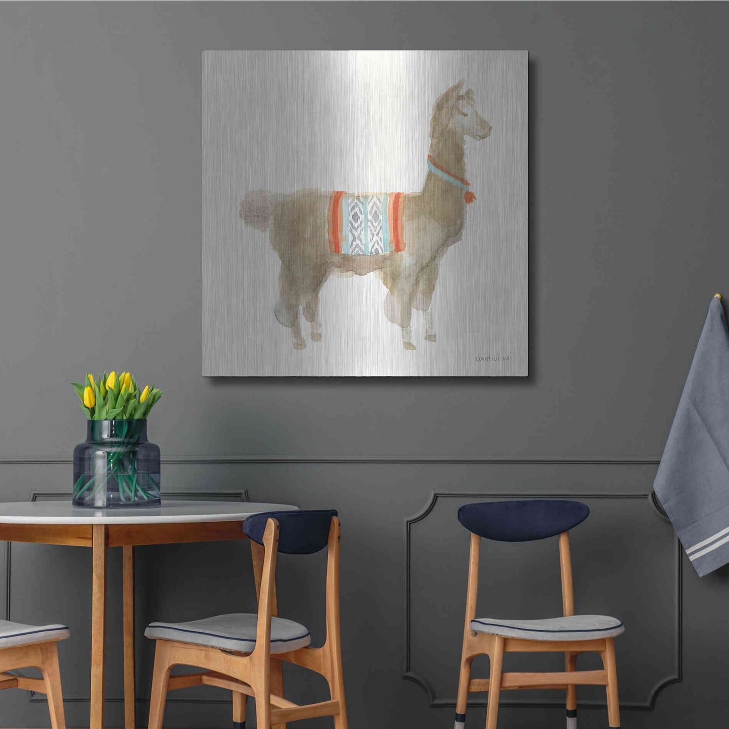 Luxe Metal Art 'Festive Llama III' by Danhui Nai, Metal Wall Art,36x36
