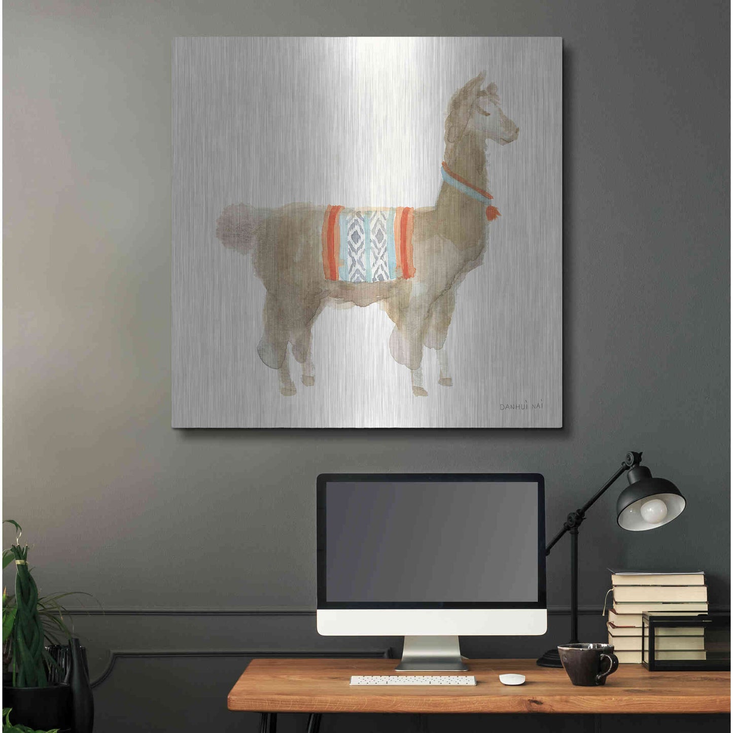 Luxe Metal Art 'Festive Llama III' by Danhui Nai, Metal Wall Art,36x36