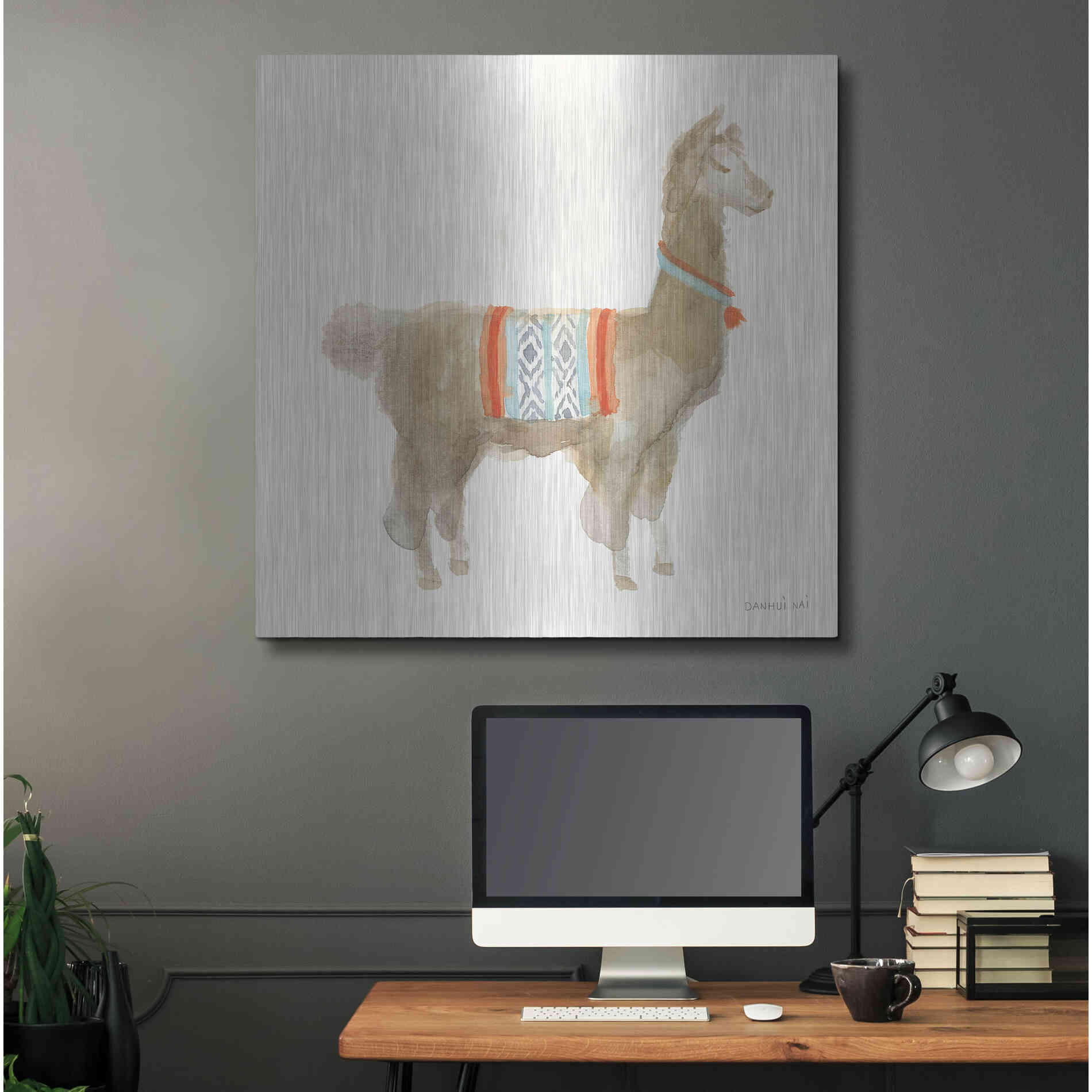 Luxe Metal Art 'Festive Llama III' by Danhui Nai, Metal Wall Art,36x36
