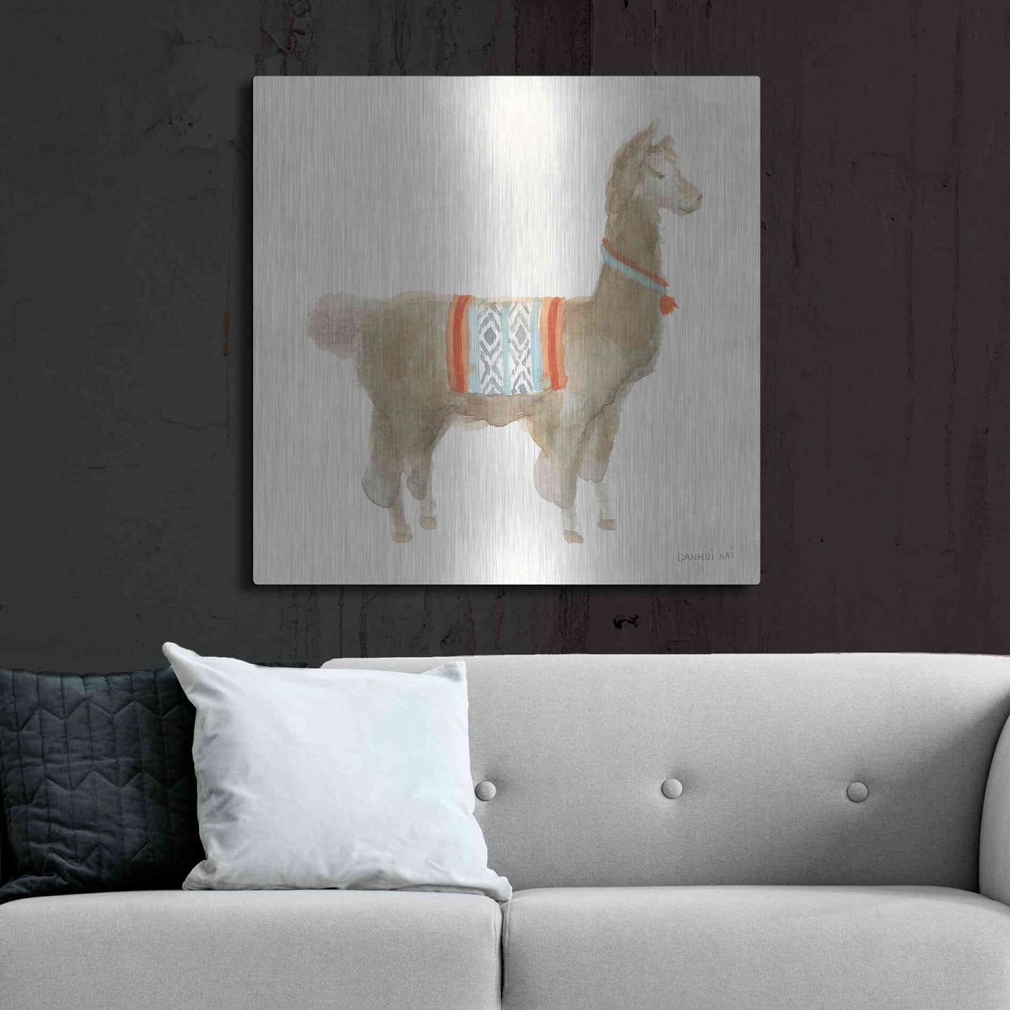Luxe Metal Art 'Festive Llama III' by Danhui Nai, Metal Wall Art,36x36