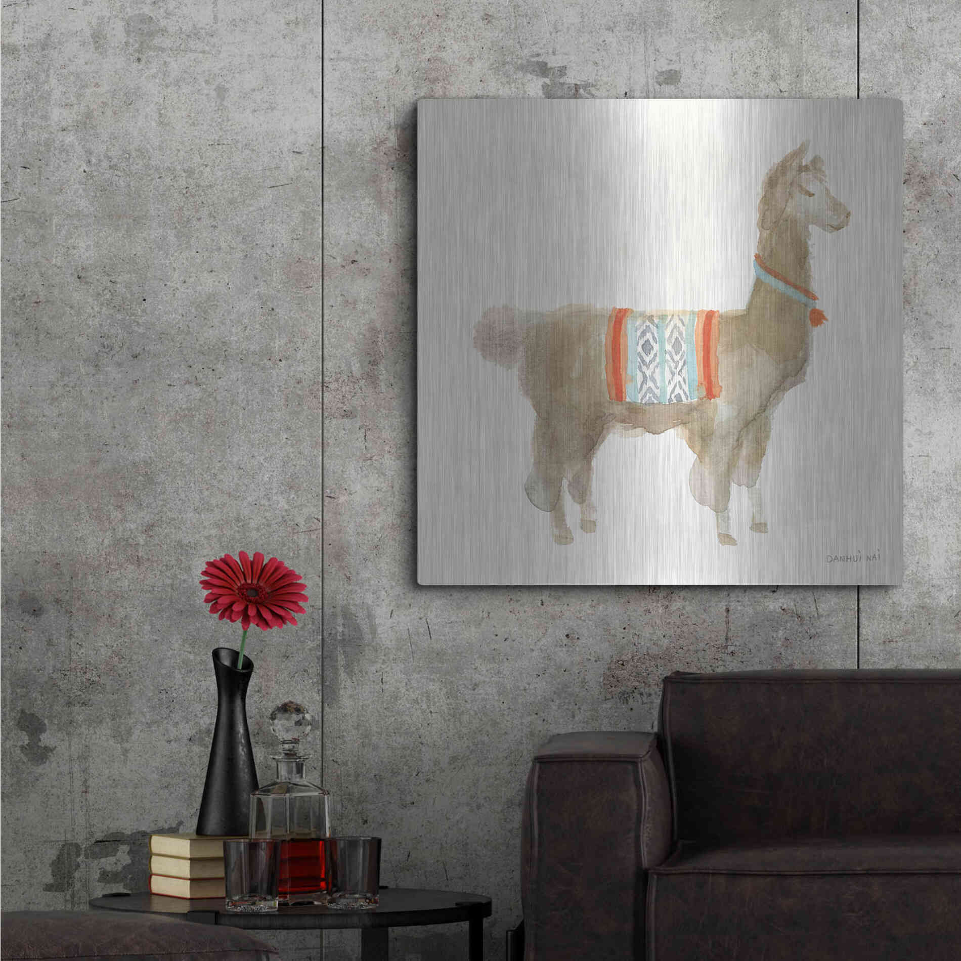 Luxe Metal Art 'Festive Llama III' by Danhui Nai, Metal Wall Art,36x36
