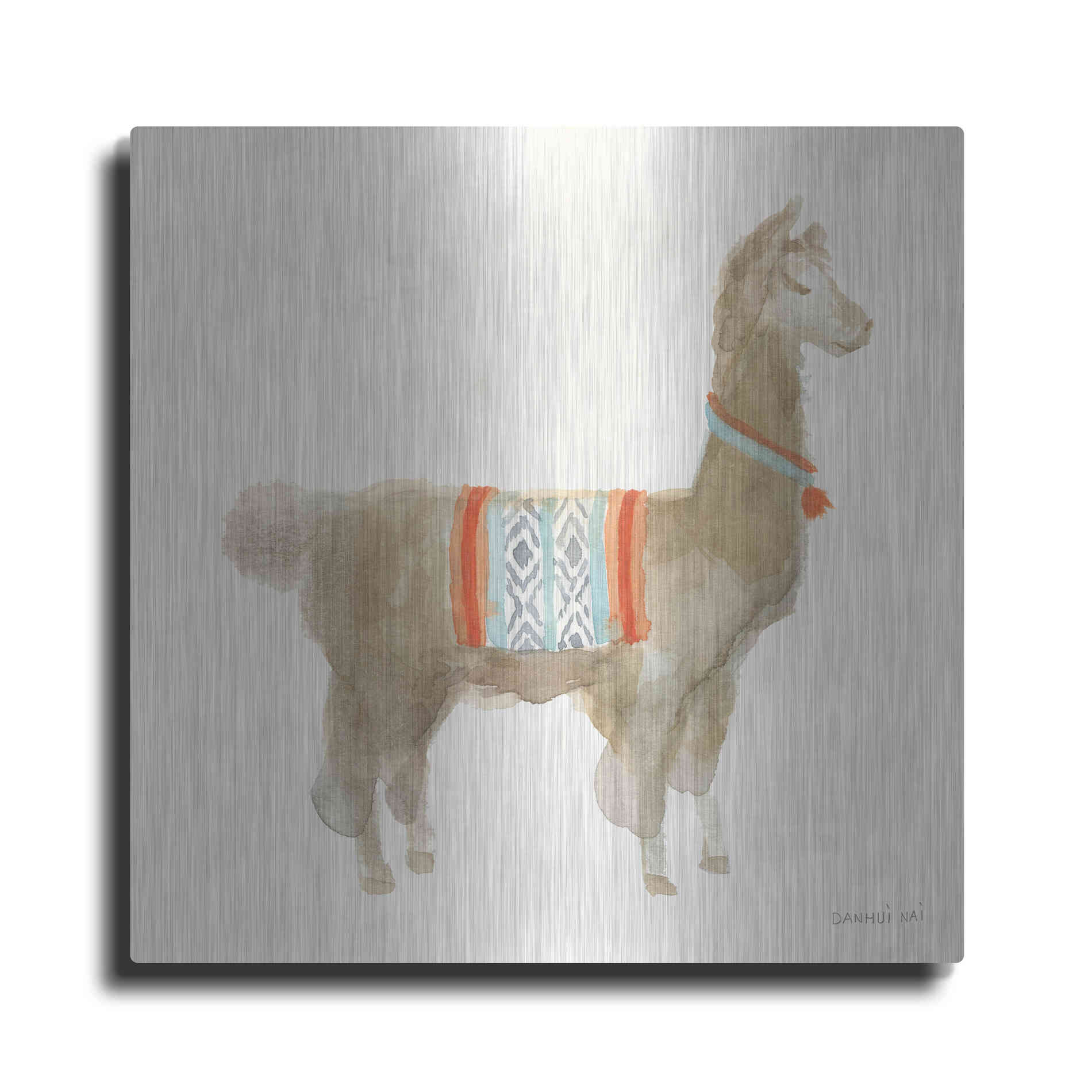 Luxe Metal Art 'Festive Llama III' by Danhui Nai, Metal Wall Art